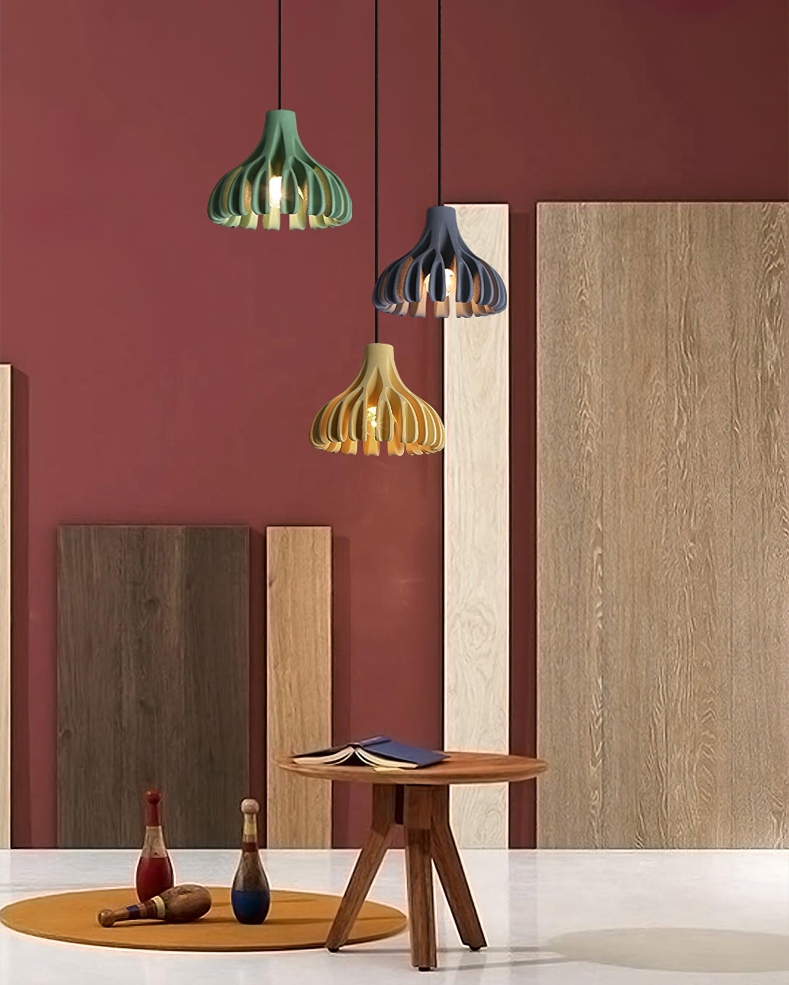 Handmade Coral Resin Pendant Light - Modern Boho Ceiling Lamp for Living Room, Bedroom & Dining Room Decor - Unique Hanging Light Fixture for Home Interior Design