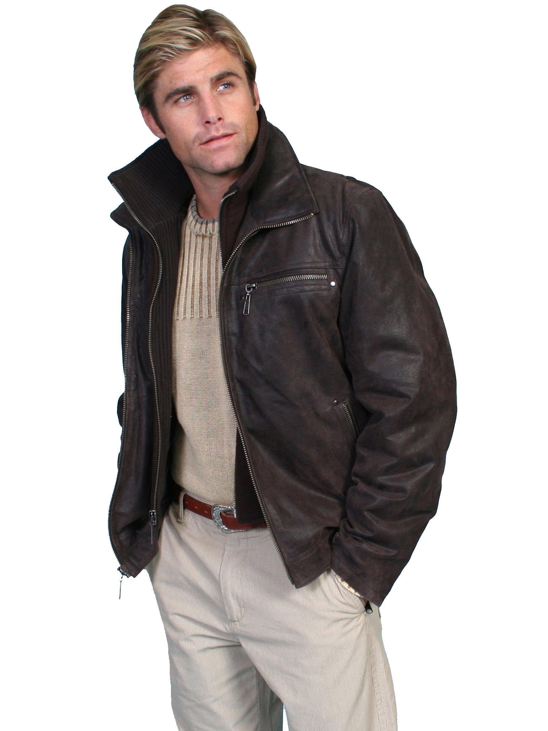 Scully Men's Zip-Out Front & Collar Lambskin Leather Jacket - 400-63 | Stylish Winter Coat for Casual Wear & Outdoor Activities