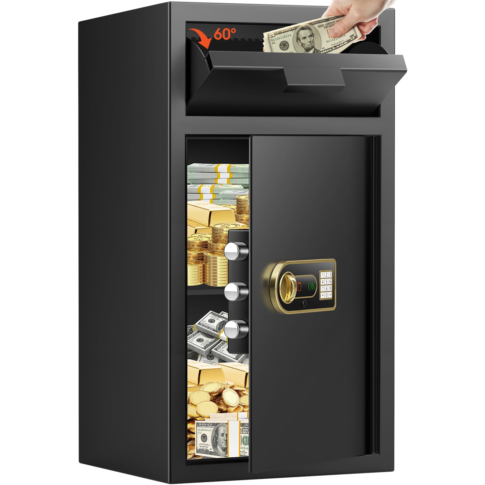 6.7 Cu Ft Fireproof Cash Deposit Safe Box - Digital Keypad, Anti-Theft Design with Deposit Slot & Spare Keys - Heavy Duty Business Safe for Retail Stores, Restaurants & Home Security (Fireproof, Burglary Protection)