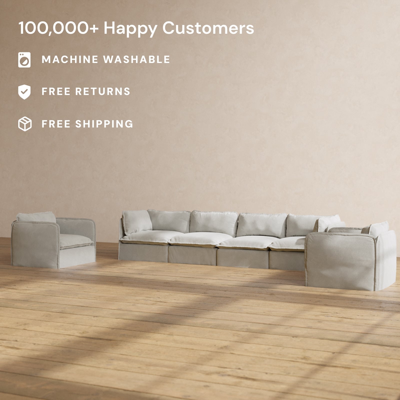 Modular Performance 4-Seater Sofa with Armchair Set in Cloud Color | Modern Linen Blend Fabric for Living Room, Lounge & Family Room Comfort