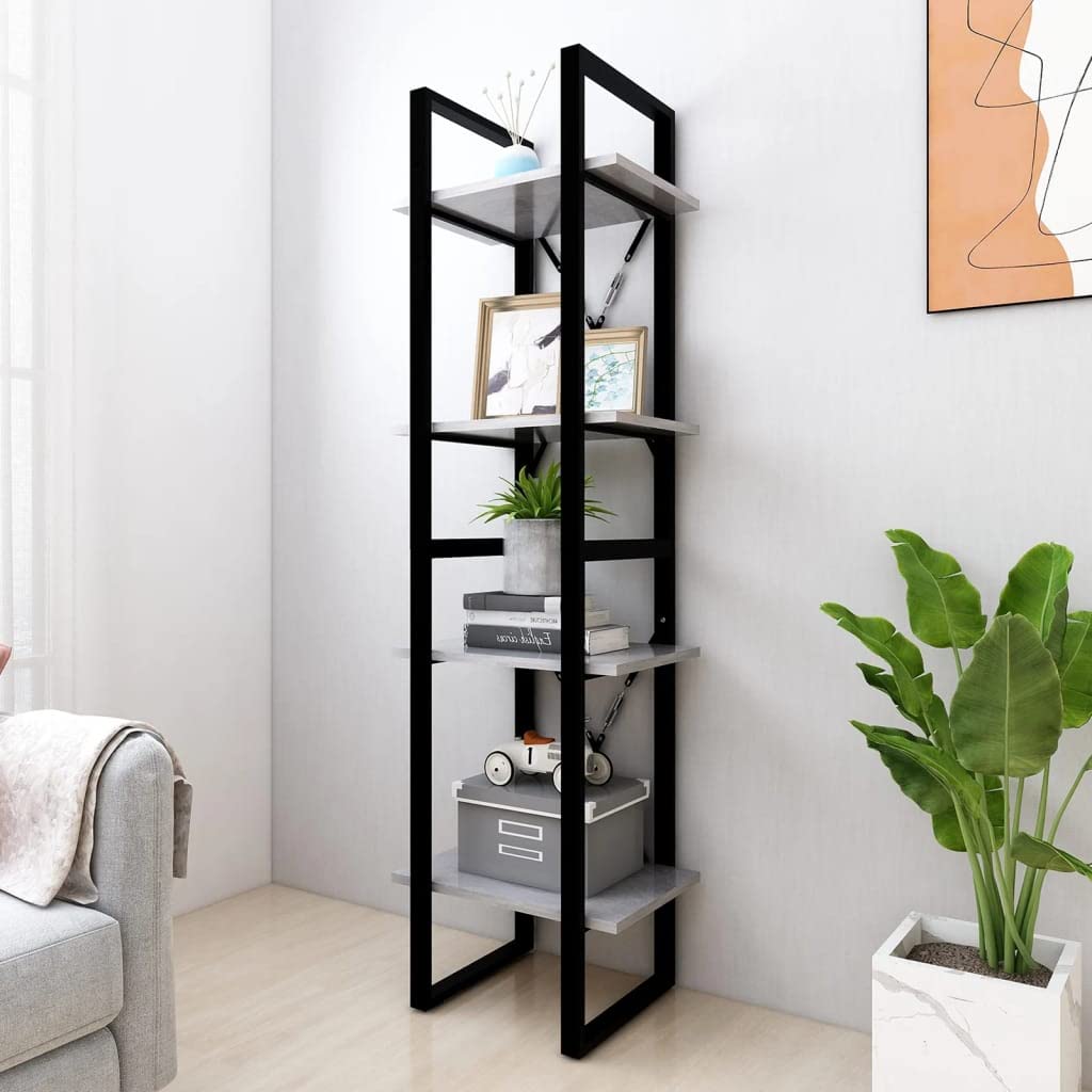 Industrial Style 4-Tier Ladder Bookshelf - Open Office Shelving Unit, Multipurpose Storage Cabinet & Closet Organizer (Concrete Gray, 15.7