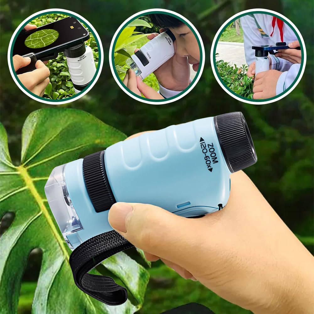 Little Marvin Microscope for Kids - 2025 Upgraded Handheld Portable Mini Microscope | STEM Educational Toy for Young Scientists | Perfect for Classroom, Home Learning & Outdoor Exploration (White)