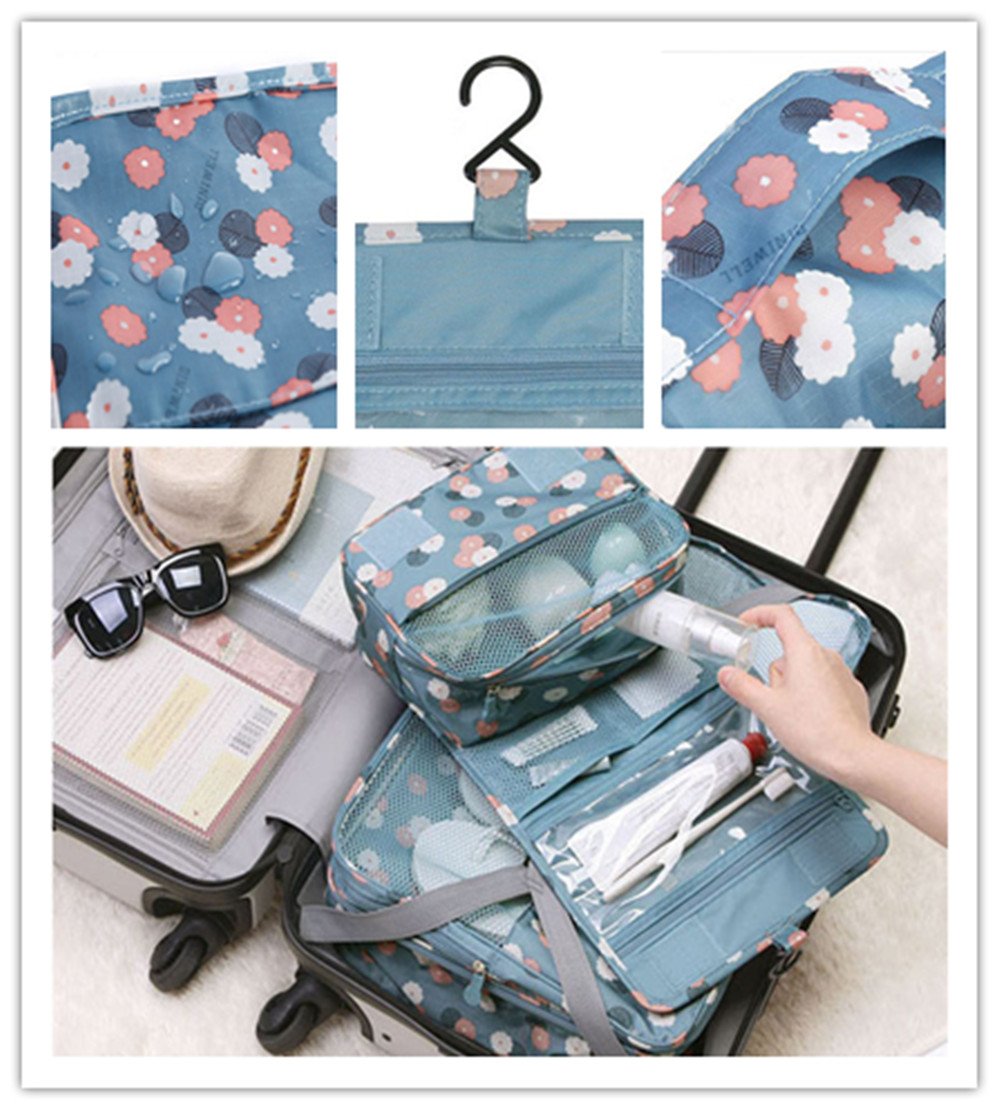 King&Pig Waterproof Hanging Toiletry Bag - Multifunctional Travel Cosmetic Organizer for Makeup, Toiletries & Essentials - Perfect for Camping, Gym, Business Trips & Vacation (Navy Star)