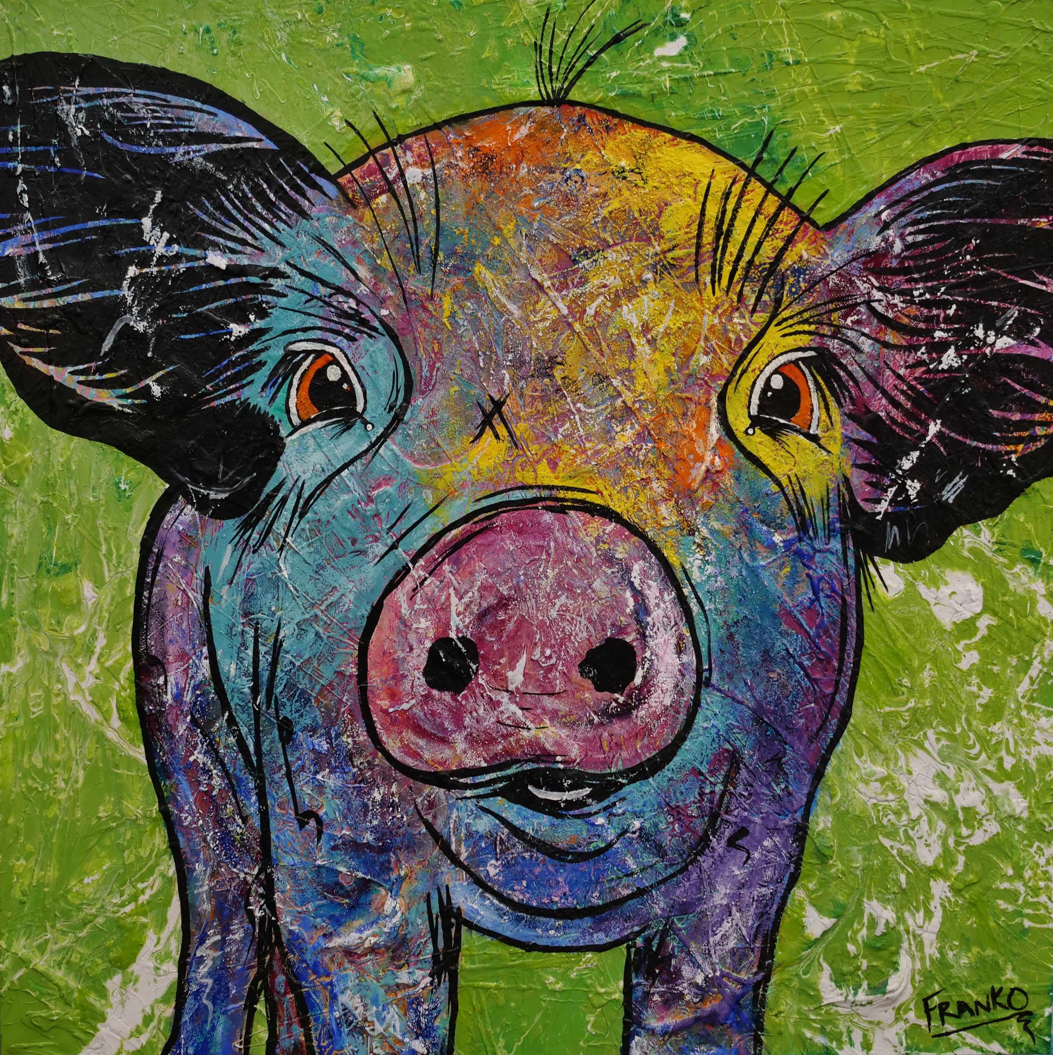 Don Junior 100x100cm Pig Textured Abstract Realism Canvas Art - Modern Farmhouse Wall Decor for Living Room, Bedroom & Office