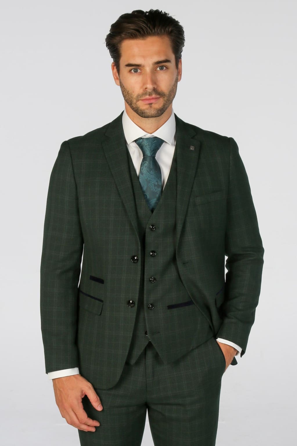 Stylish Leo Green Check Three Piece Suit for Men | Premium Formal Wear | Perfect for Weddings, Business Meetings & Special Occasions