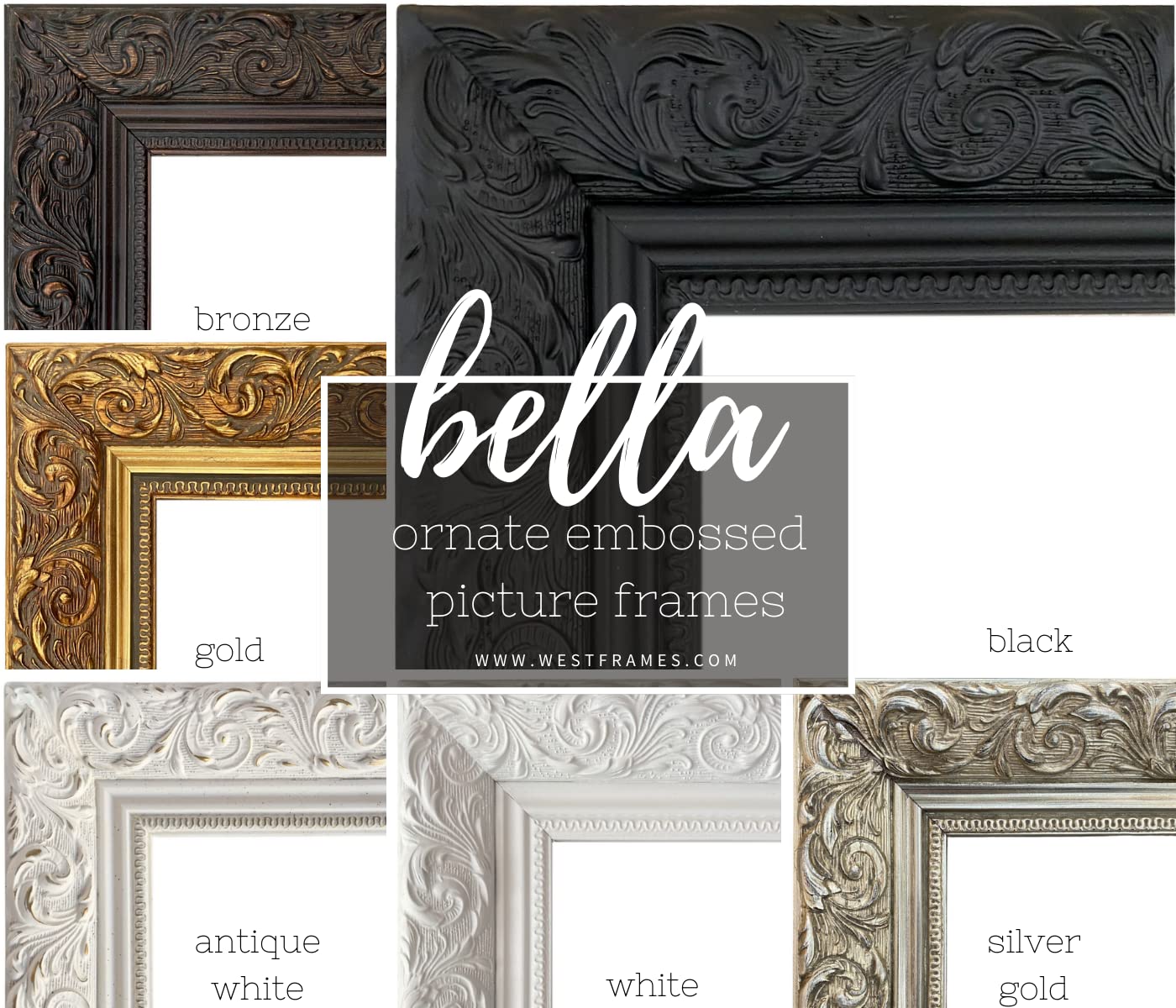 Bella French Ornate Embossed Wood Wall Picture Frame 2.5