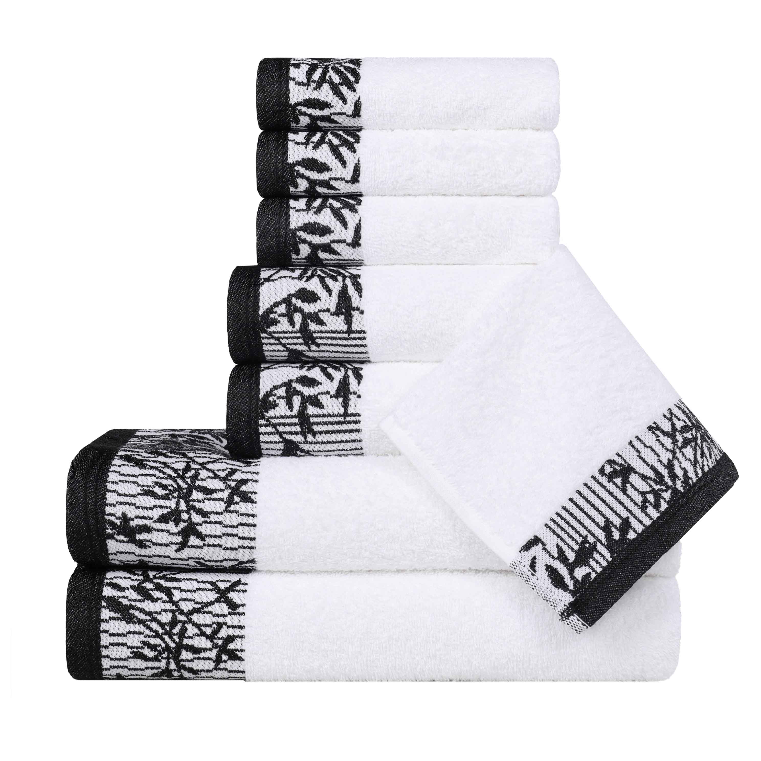 Premium Wisteria Cotton Floral Embroidered Jacquard Border 8-Piece Bath Towel Set - Soft & Absorbent for Spa, Bathroom & Guest Use
