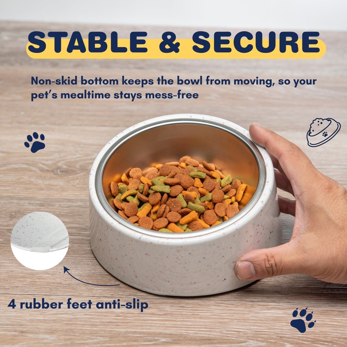 Bzyoo 16oz Tilted Dog Bowl for Small Dogs & Cats - Ergonomic Elevated Pet Food Dish, Anti-Slip Base, Slow Feeder, White - Perfect for Puppies, Kittens & Senior Pets with Neck Pain