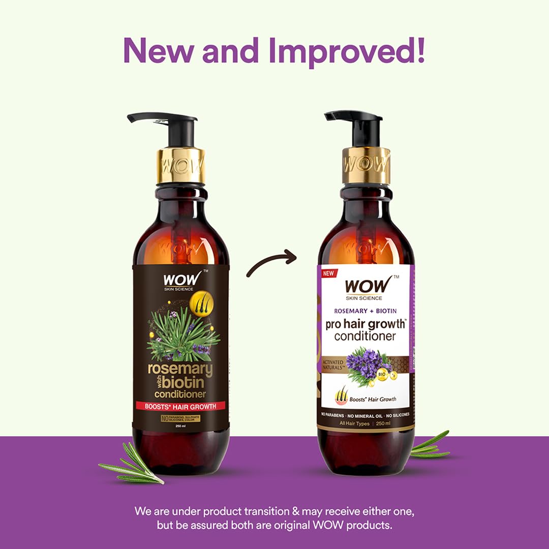WOW Skin Science Rosemary & Biotin Hair Conditioner for Hair Growth - Anti Hair Fall, Prevents Tangles & Revives Dull Hair - 250ml (Pack of 1) - Perfect for Daily Hair Care & Damaged Hair Repair