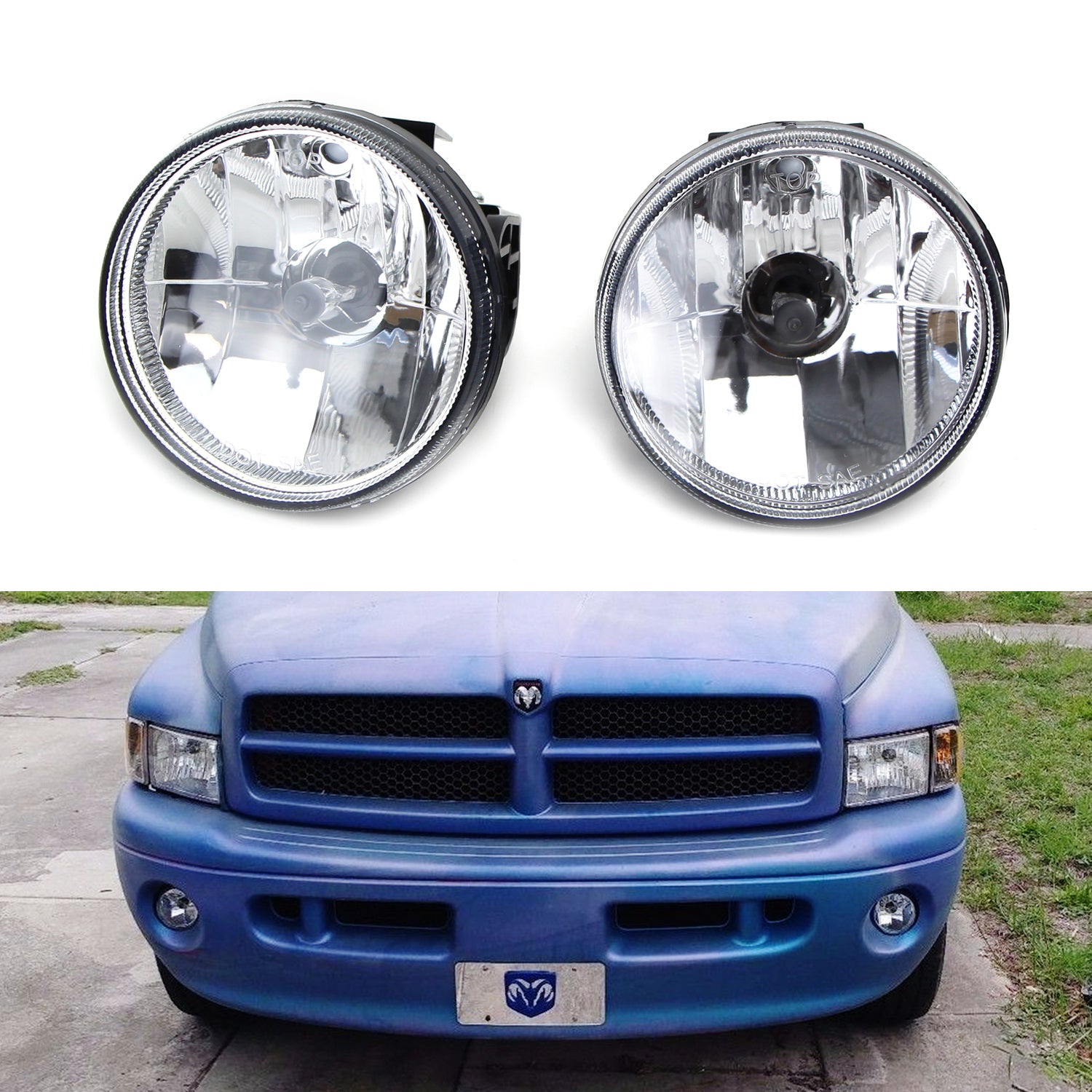 Clear Lens Fog Lights with H3 Halogen Bulbs for 1999-2002 Dodge RAM 1500 & 2500 - Durable Off-Road Lighting for Night Driving & Bad Weather