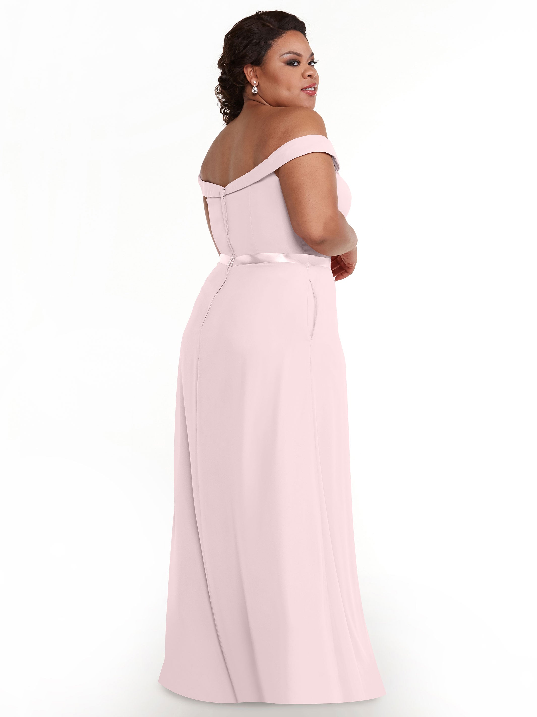 Elegant 80145 Off-The-Shoulder Chiffon A-Line Bridesmaid Dress with Sash - Perfect for Weddings, Formal Events & Special Occasions