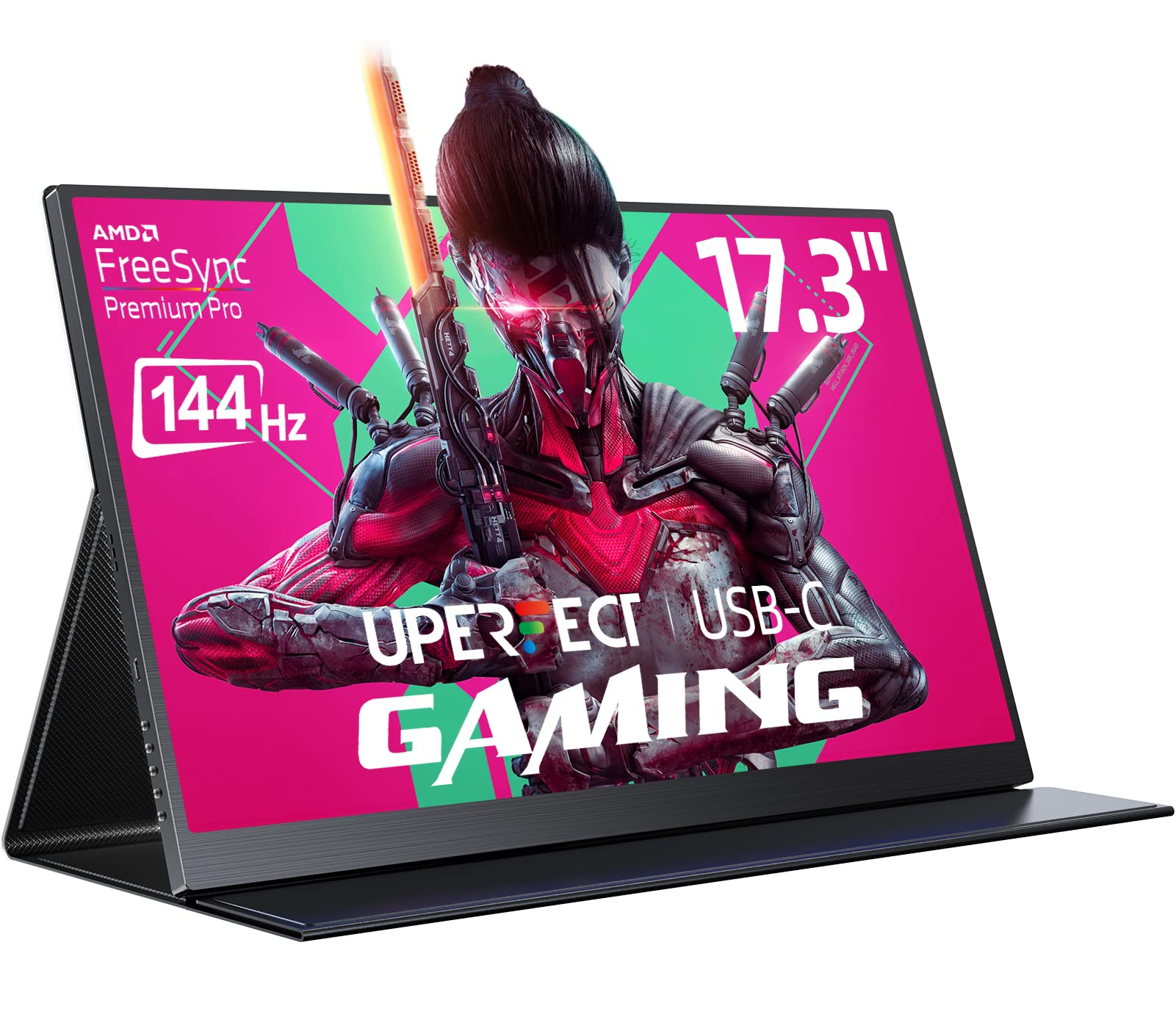 UPERFECT 17.3 Inch 144Hz Portable Gaming Monitor with AMD FreeSync Premium, FHD 1080P HDR IPS Screen, VESA Mount & Smart Cover, HDMI USB C External Display for Laptop, Xbox, Switch, PS5 - Perfect for Esports, Travel & Mobile Gaming Setup