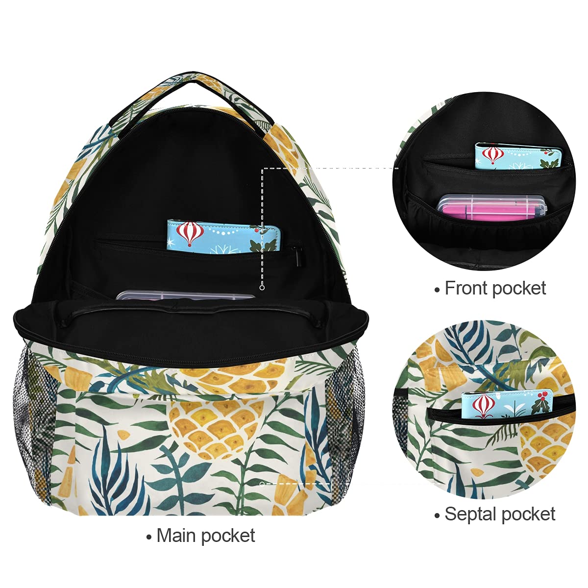 ALAZA Yellow Pineapple Green Leaves Backpack for Girls & Boys - Cute School Bookbag for Elementary Teens, Lightweight Laptop Daypack for Travel, College & Daily Use