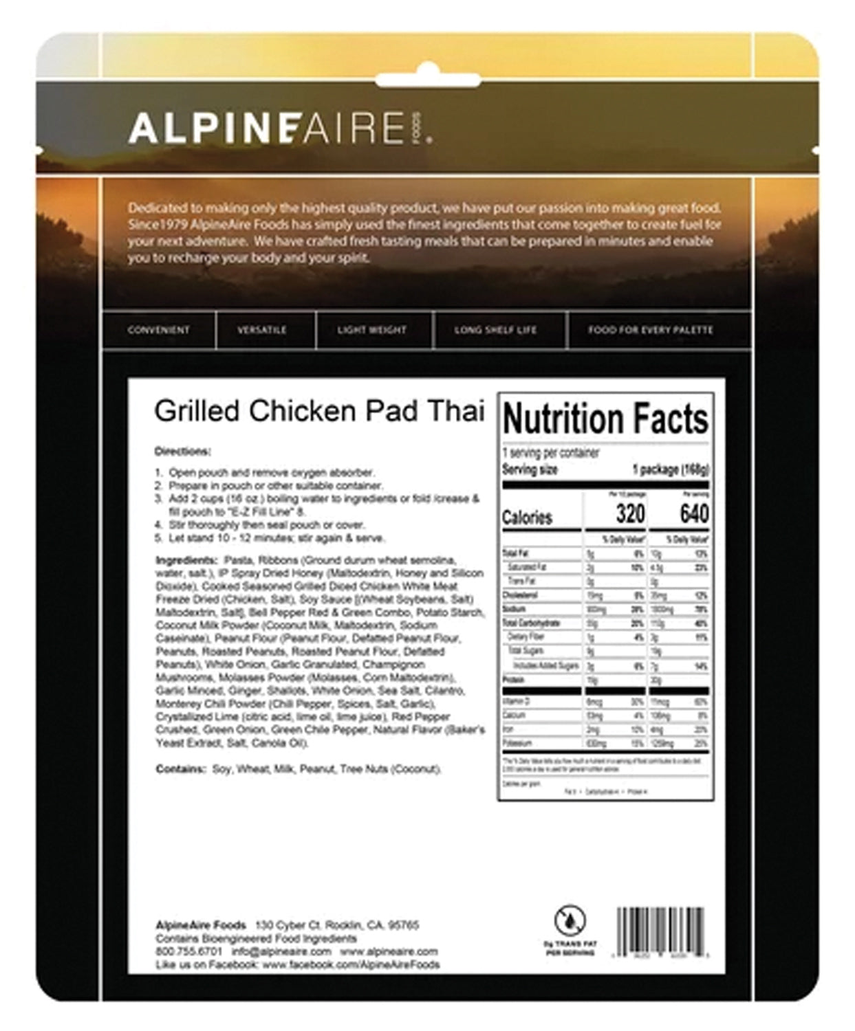 Alpine Aire Grilled Chicken Pad Thai - Freeze Dried Backpacking Meal | High Protein Camping Food | Lightweight Hiking & Emergency Preparedness Supplies | Perfect for Outdoor Adventures & Survival Kits