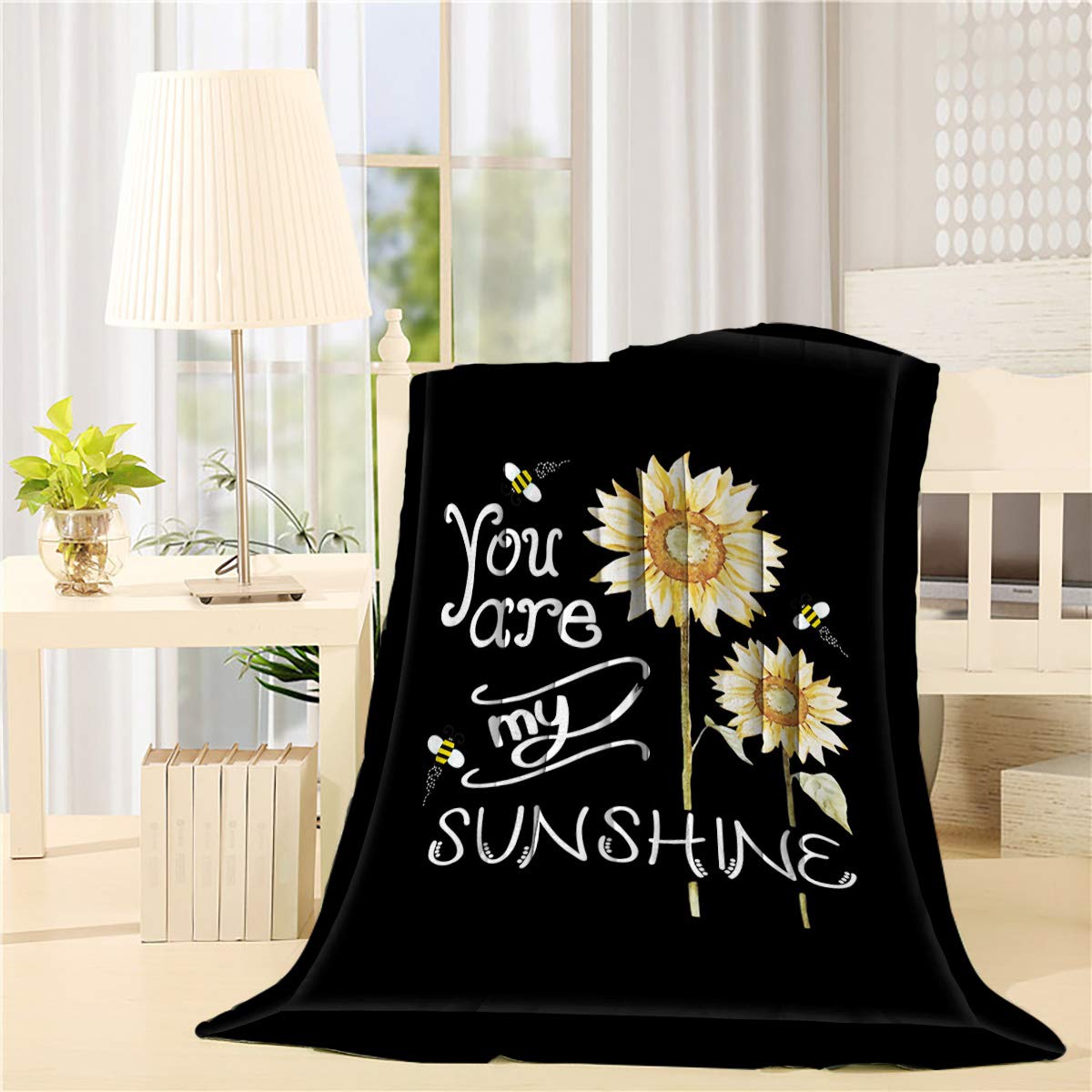 50x60 Inch Black Sunflower Throw Blanket - Ultra Soft Fluffy Plush Fleece Microfiber Blanket for Couch, Sofa & Bed - 'You Are My Sunshine' Cozy Blanket - Perfect for Living Room, Bedroom & Gift Giving