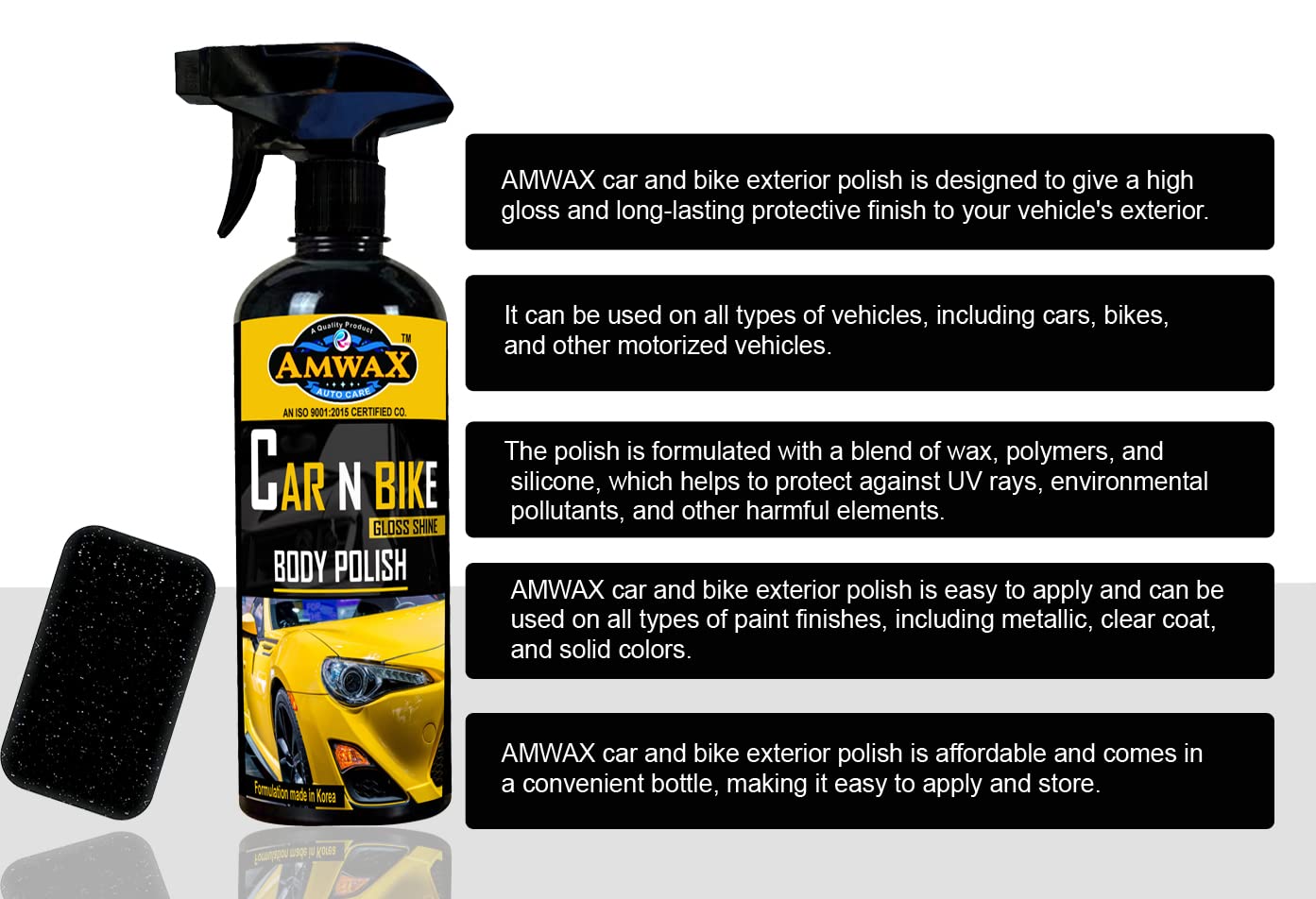 AMWAX All-in-One Car Polish Spray - 500ml for Shine & Protection | Perfect for Cars, Motorcycles & RVs