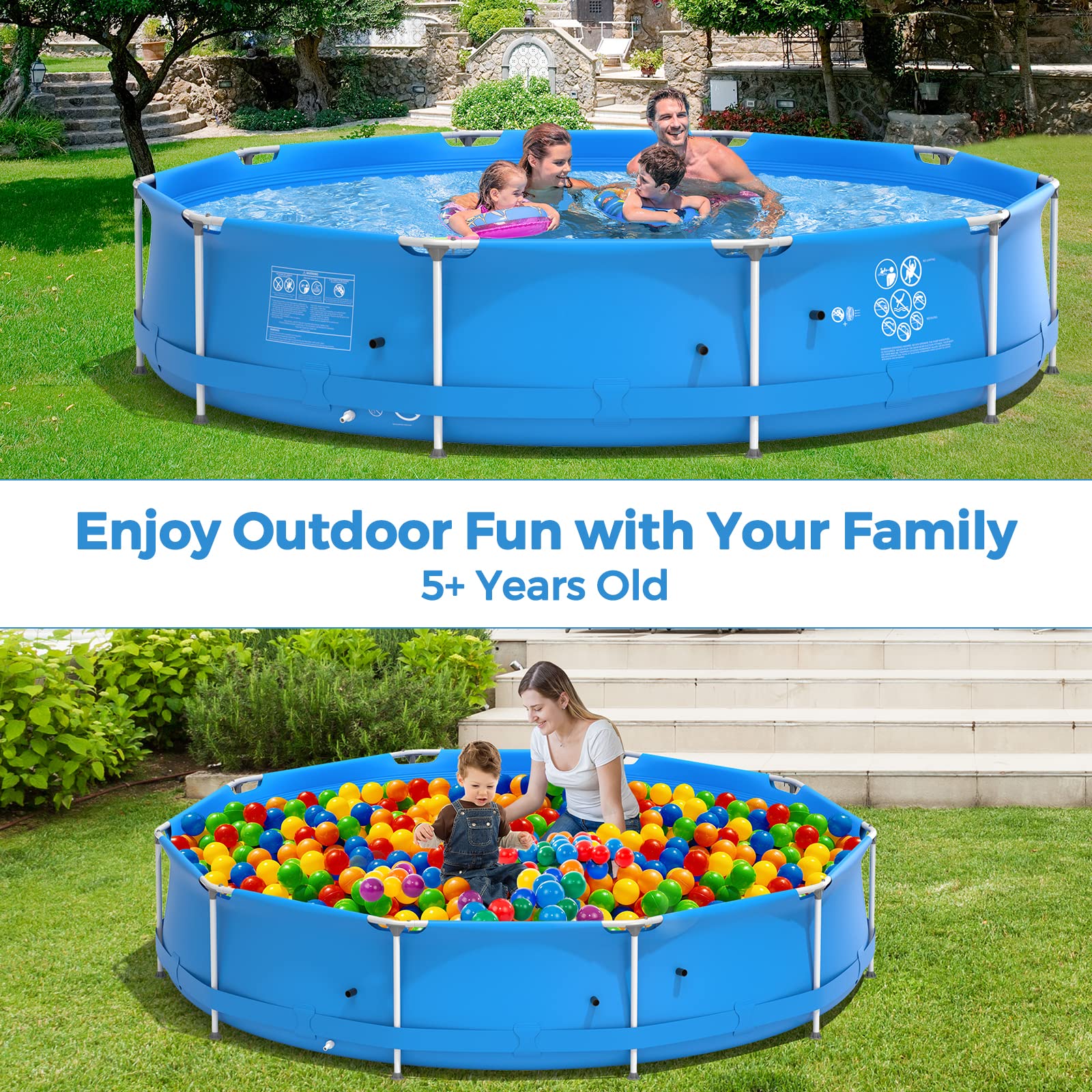 GYMAX 12ft x 31.5inch Above Ground Steel Frame Swimming Pool with Cover | Durable Outdoor Backyard Pool for Adults & Kids | Perfect for Summer Fun, Family Gatherings & Backyard Parties