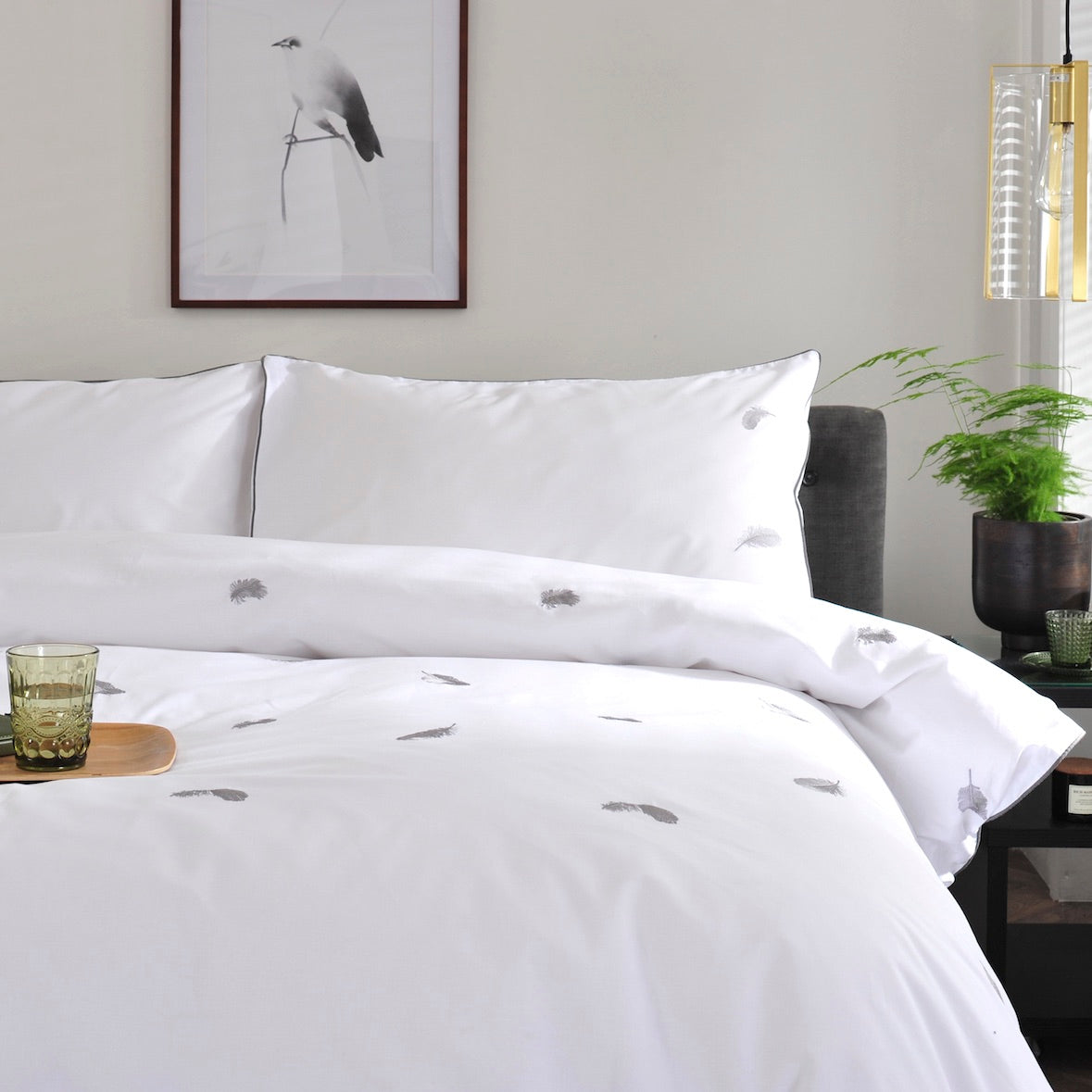 Premium Lyndon Company Feather Motif Duvet Cover Set - Soft & Breathable Bedding for Master Bedroom, Guest Room & Dorm Decor