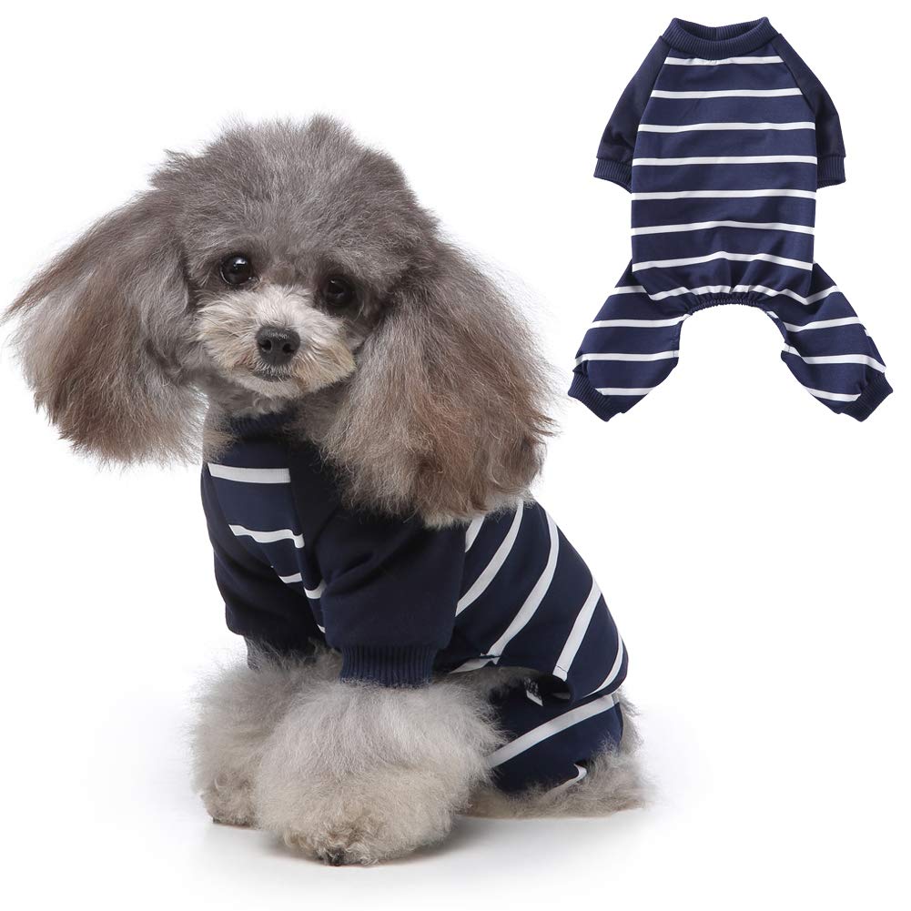 EMUST Striped Dog Pajamas with 4 Legs - Breathable Pet Jumpsuit for Small & Medium Dogs (5 Sizes, 6 Styles) - Perfect for Indoor Lounging & Cuddling