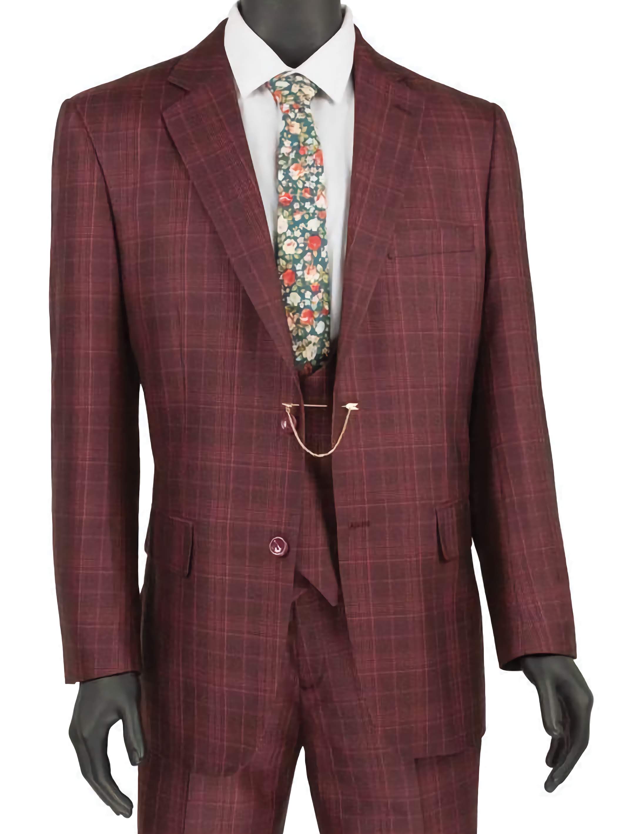 Men's Regular Fit 3-Piece Burgundy Suit Set - Formal Business Attire for Weddings, Office & Special Occasions