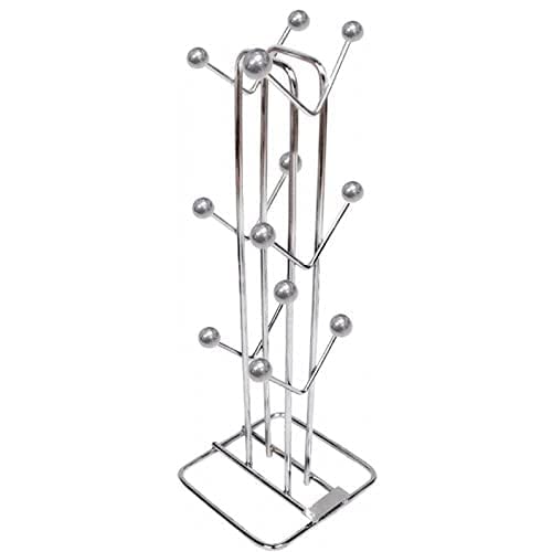 Kombuis Stainless Steel V-Shape Cup Stand with 12 Hooks - Large Coffee Mug Holder for Kitchen, Bar & Restaurant Organization