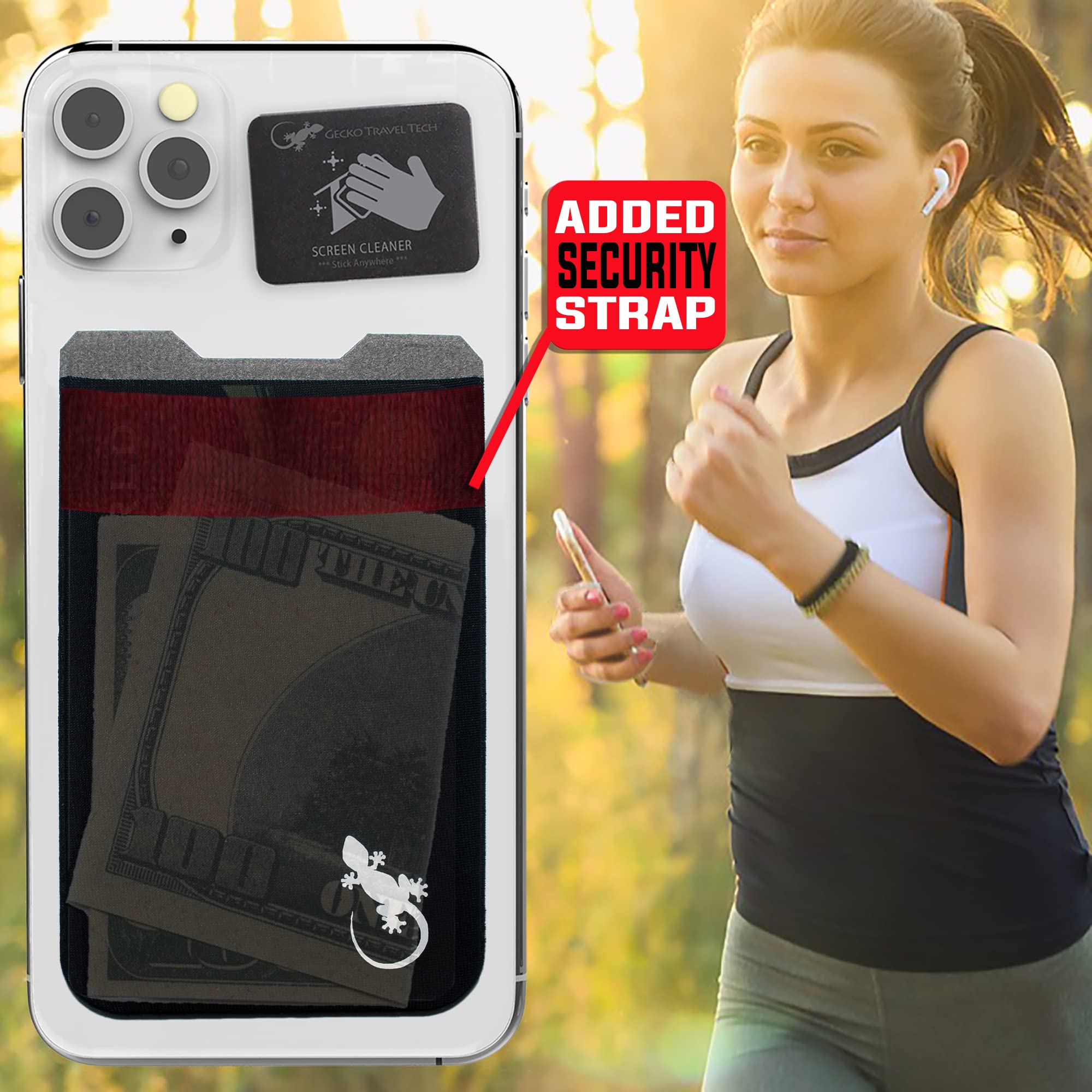 Gecko Stick-On Phone Wallet - Slim Adhesive Card Holder for Credit Cards & Cash - Secure Lycra Pouch for iPhone & Android - Perfect for Travel, Gym & Everyday Use