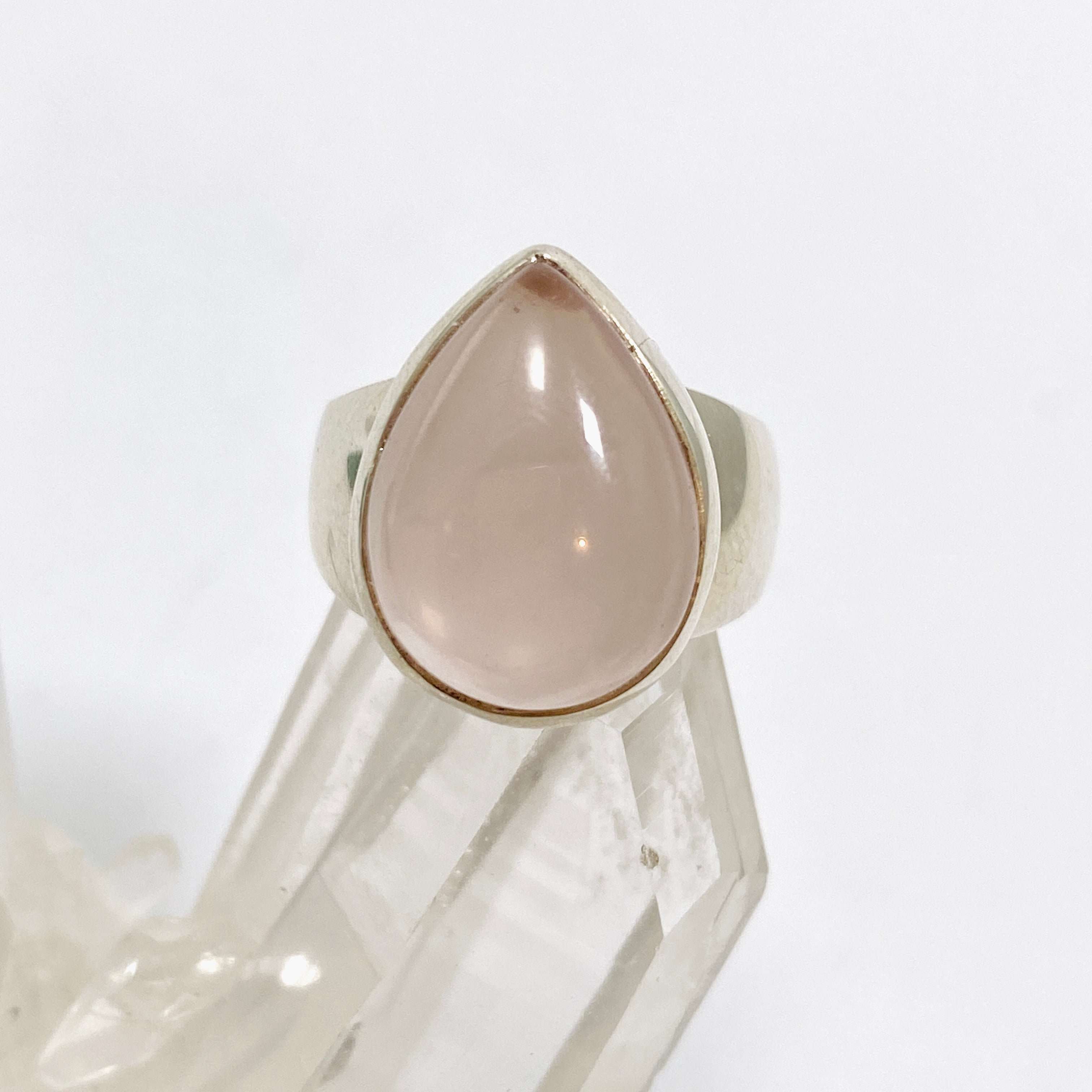 Rose Quartz Teardrop Cabochon Ring - Size 5.5 - Natural Gemstone Jewelry for Women - Perfect for Meditation, Healing & Everyday Wear