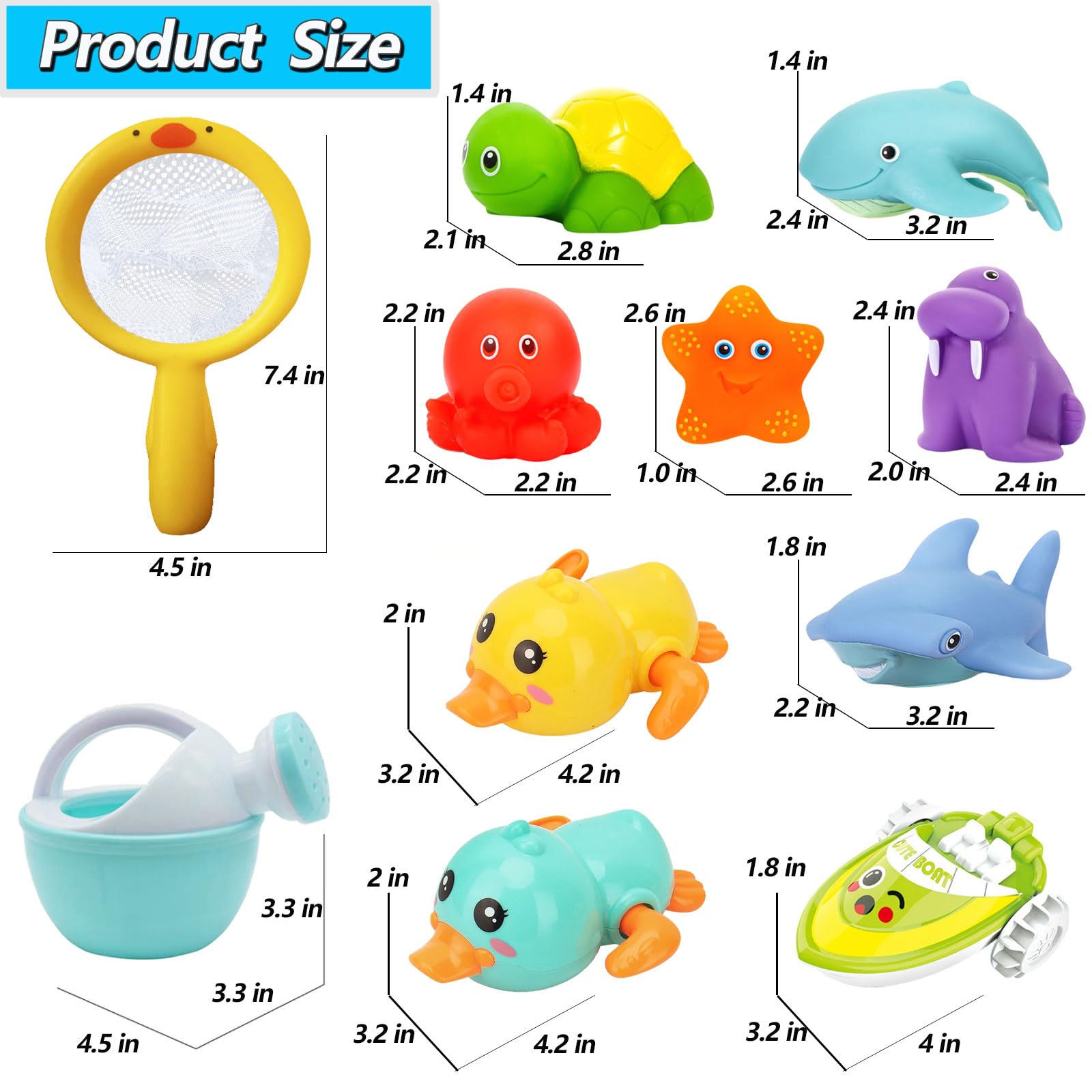 Wind-Up Swimming Ducks & Boat Bath Toys for Babies 0-12 Months - No Hole Baby Bath Toys for 1-3 Year Olds, Includes Fishing Net & Watering Can - Perfect for Bathtime, Pool Play & Early Water Play Development