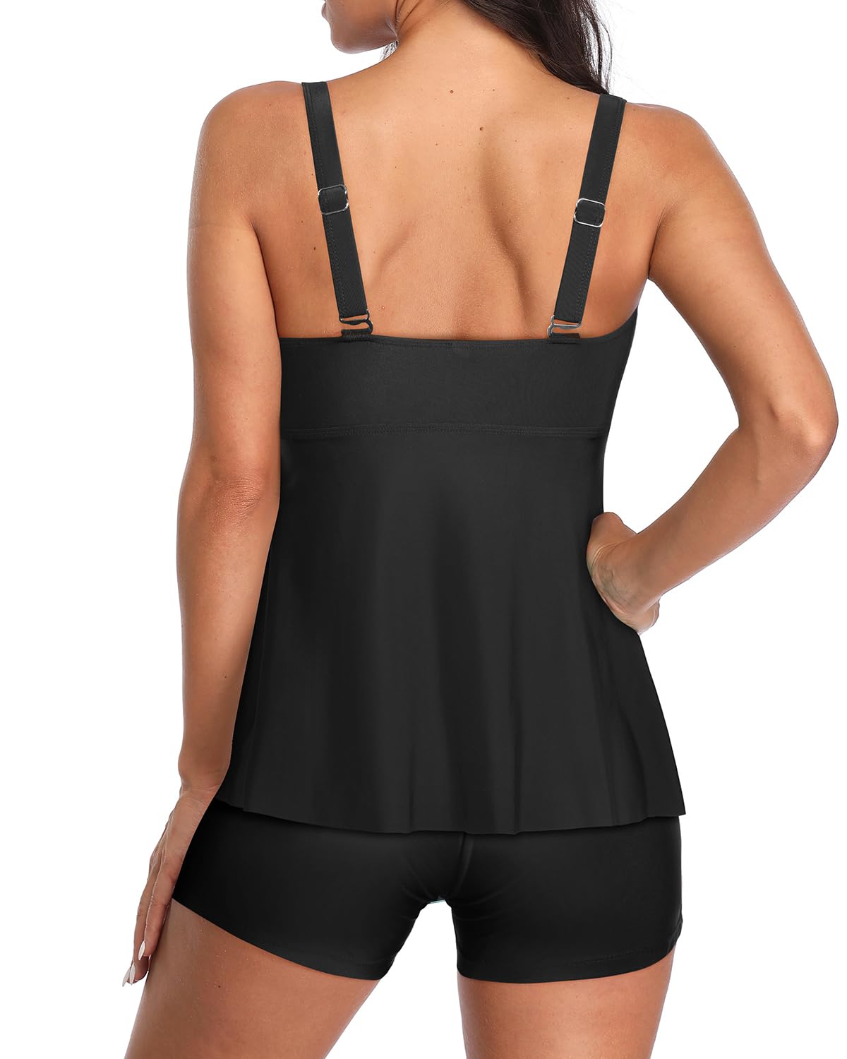 Yonique Women's 2-Piece Flowy Tankini Swimsuits with Boyshorts - V-Neck Modest Swimwear for Beach, Pool & Vacation | Comfortable Bathing Suits for Swimming, Sunbathing & Water Activities