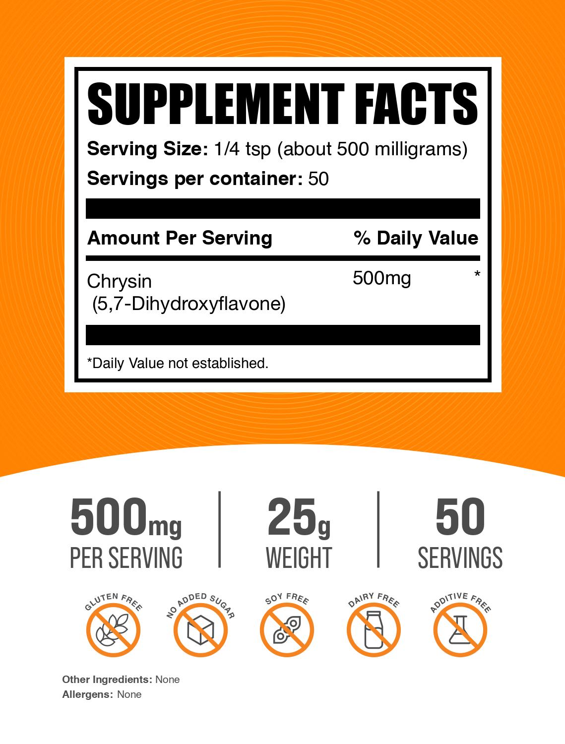 Premium Chrysin Powder 98% Pure - Natural Flavonoid Supplement for Testosterone Support & Muscle Growth - Use in Smoothies, Shakes, and Health Drinks