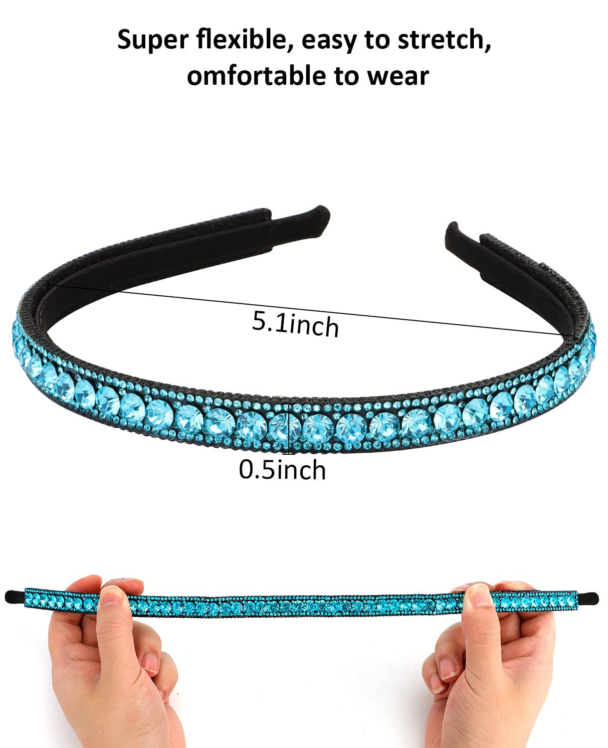 Wecoe Blue Rhinestone Headband for Women - Sparkly Diamond Hair Band | Elegant Accessory for Birthday, Wedding, Bridal, Holiday & Special Occasions | Perfect Gift for Her