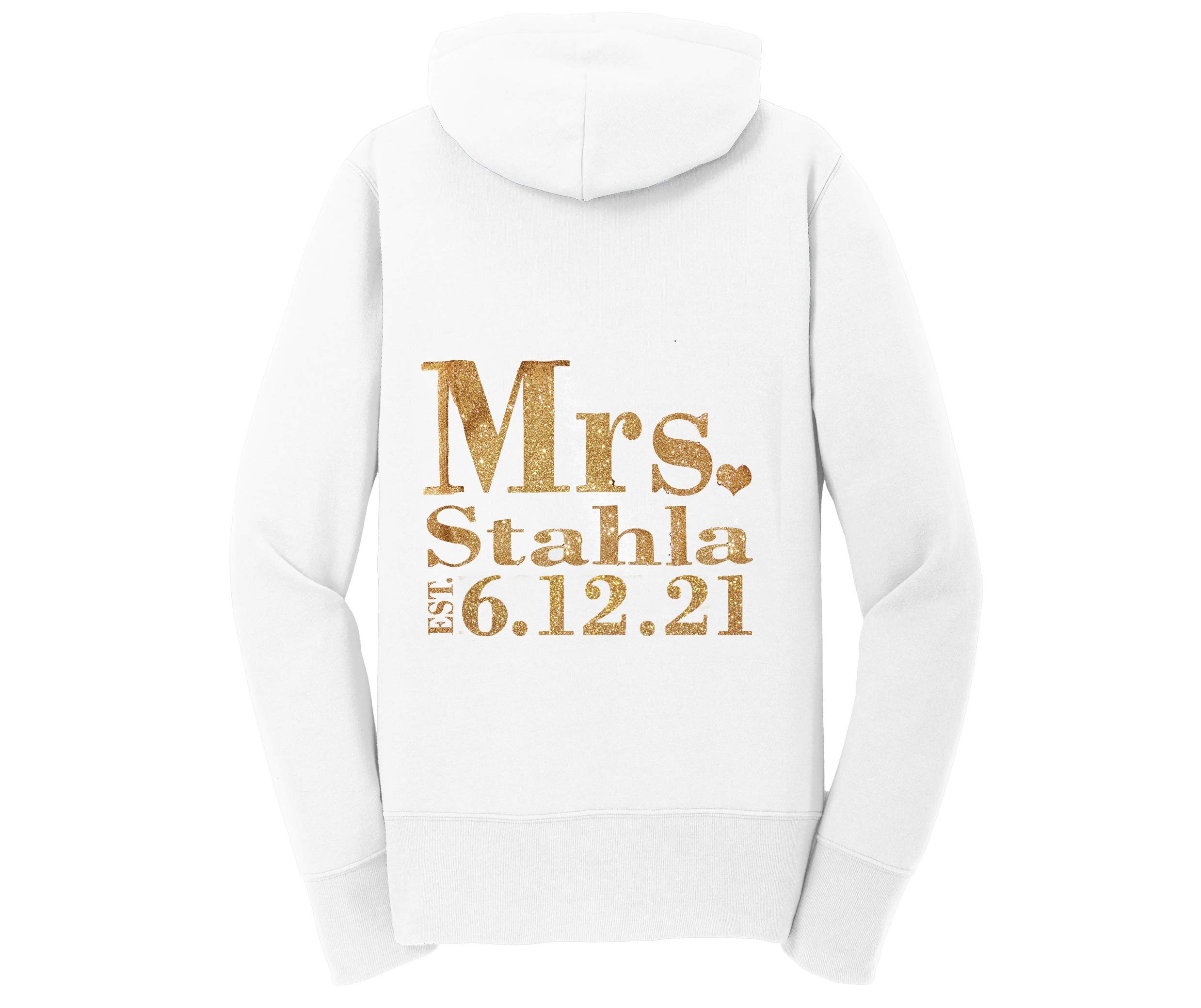 Personalized Mrs. Bride Hoodie with Glitter Print - Women's Full Zip Sweatshirt for Bridal Shower, Bachelorette Party & Wedding Day