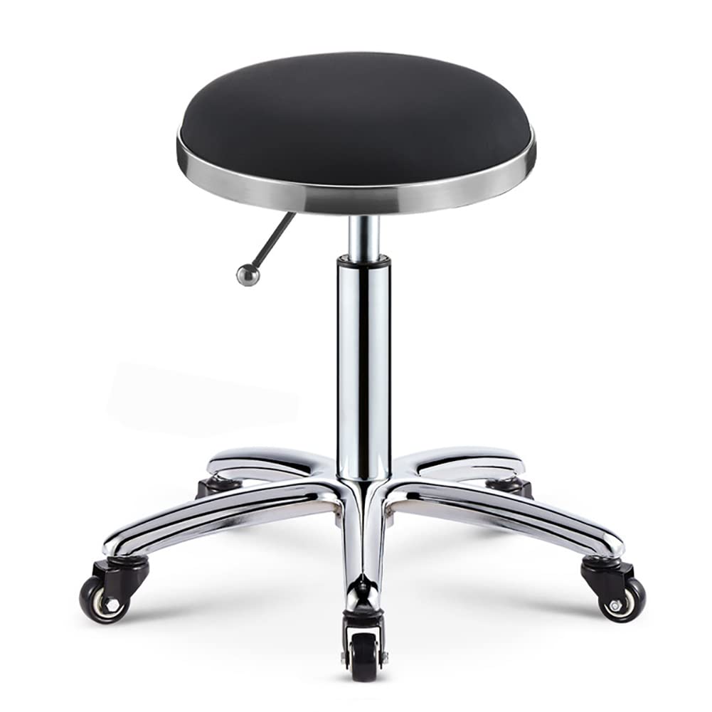 Heavy Duty Adjustable Rolling Stool Chair - 360° Swivel PU Leather Stool with Wheels, Height Adjustable 16.5-21.6 Inches for Salon, Spa, Office, Home Kitchen, Massage & Medical Lab - Silver | Perfect for Hairdressers, Tattoo Artists & Laboratory Technicians