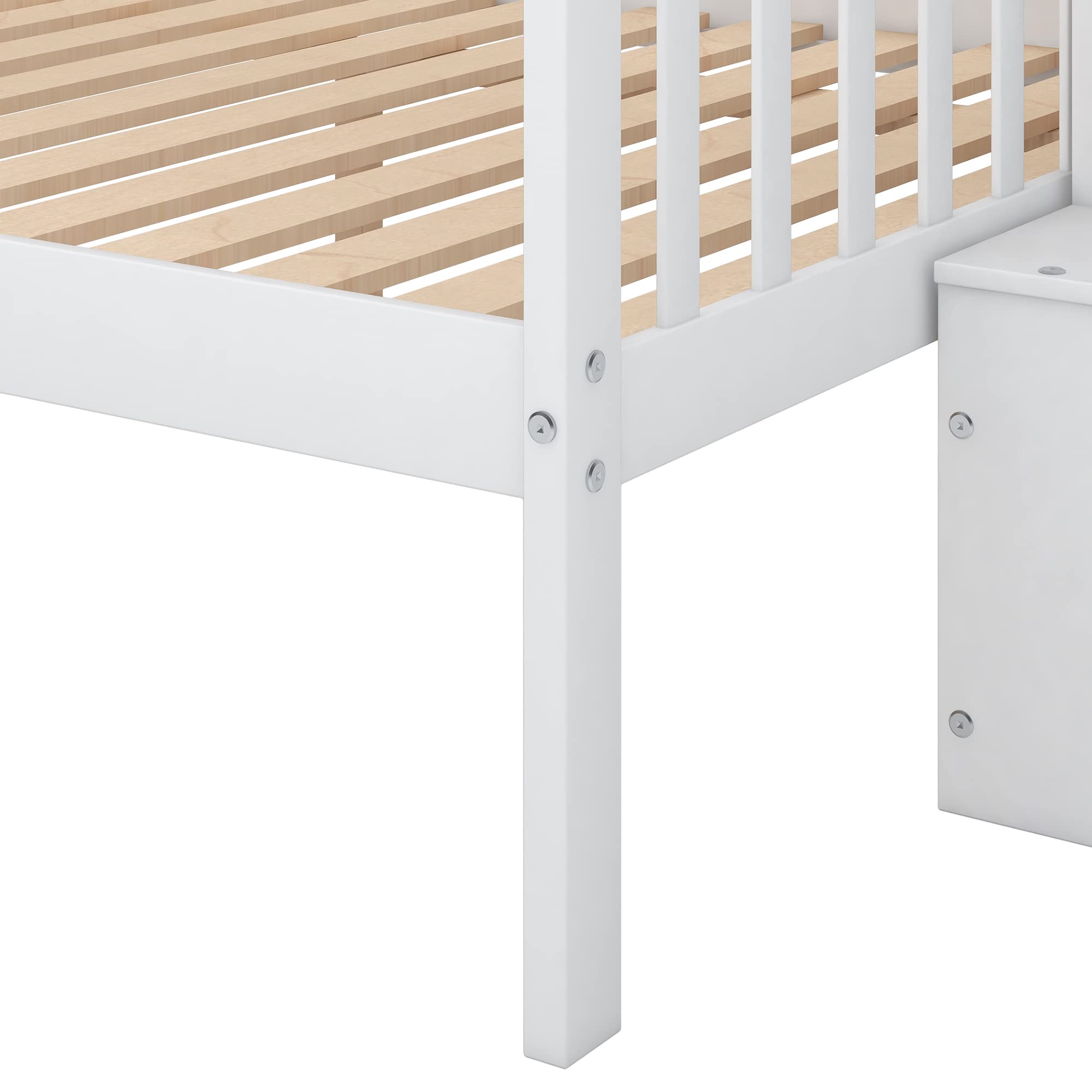 **Space-Saving Twin Over Full Bunk Bed with Stairs - Wooden Convertible Bunk Bed Frame with Storage & Safety Guard Rail - Splits into 2 Separate Beds (White) - Perfect for Kids' Rooms, Guest Rooms & Small Spaces**