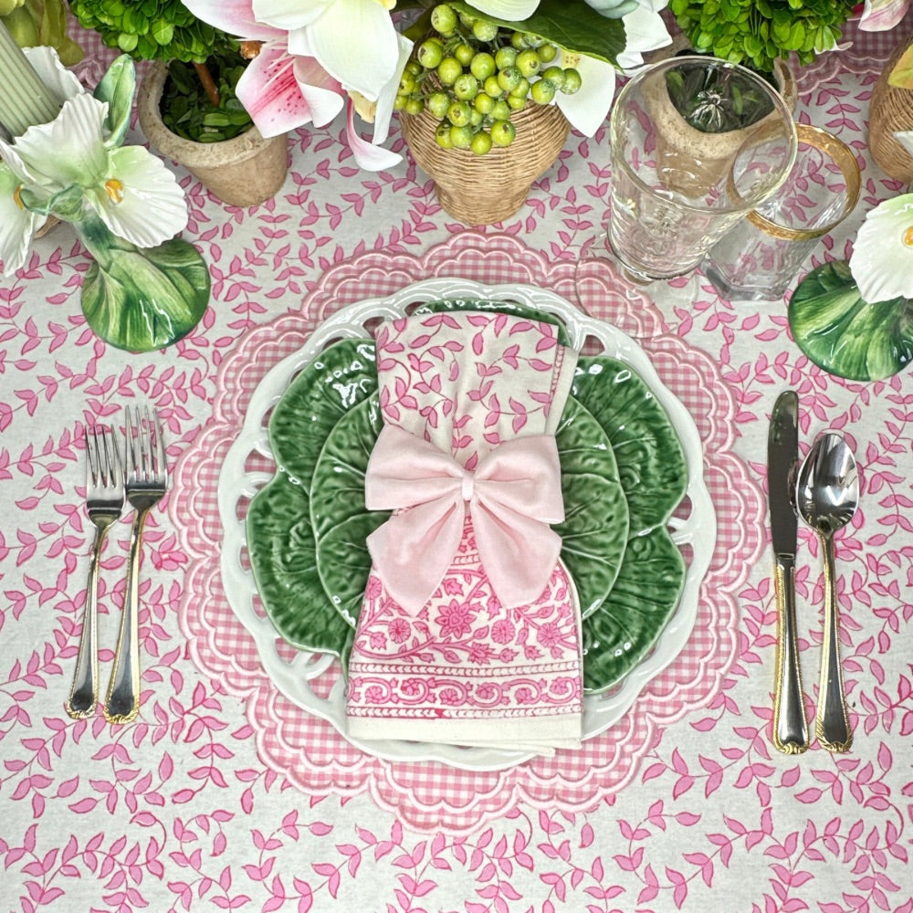 Bettina Placemat Set of 4 - Pink Gingham Cotton Table Mats for Dining, Kitchen & Picnic | Washable & Durable Place Settings