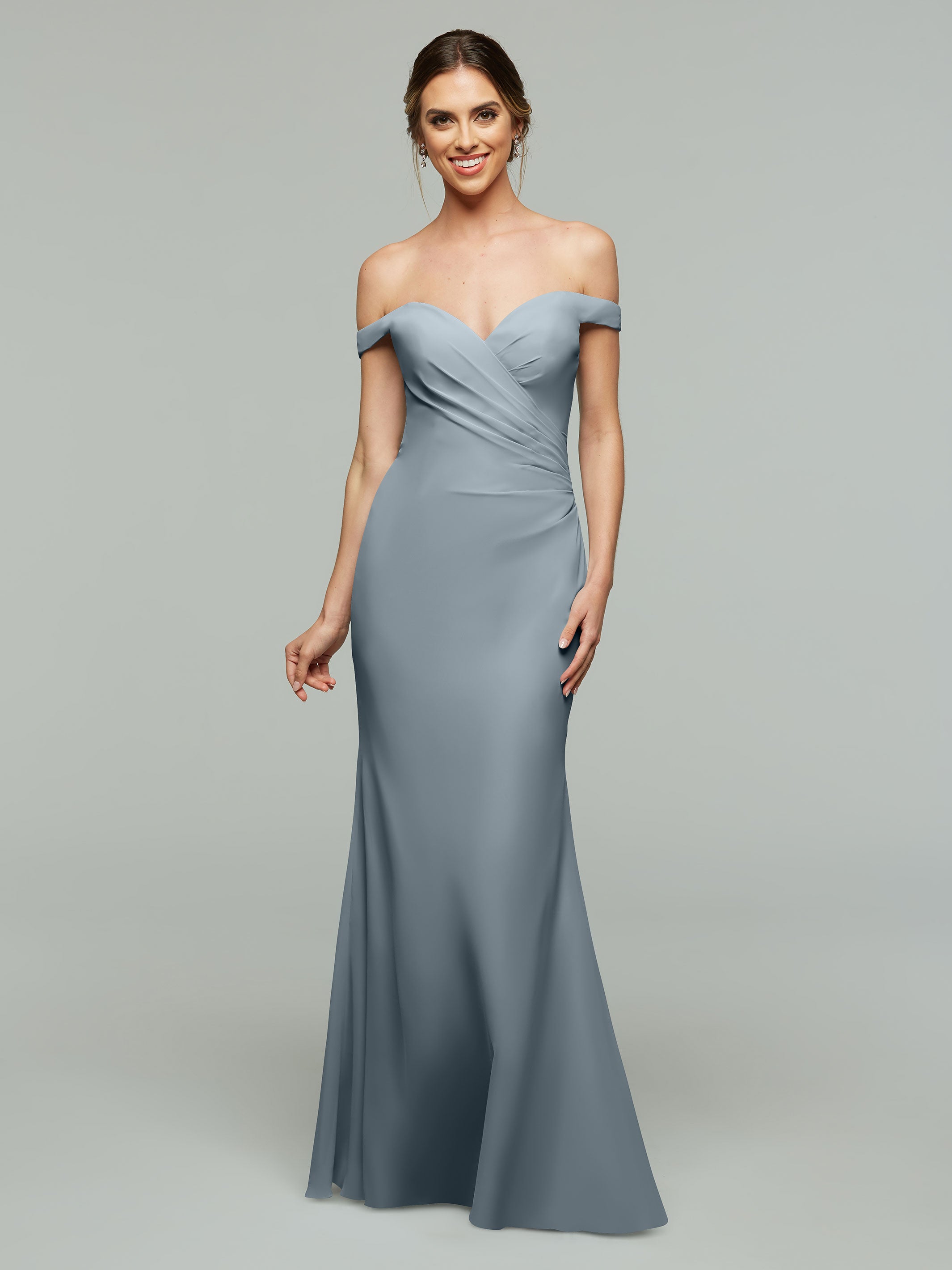 Elegant Off-the-Shoulder Chiffon Bridesmaid Dress with Fit & Flare Silhouette | Perfect for Weddings, Prom & Formal Events