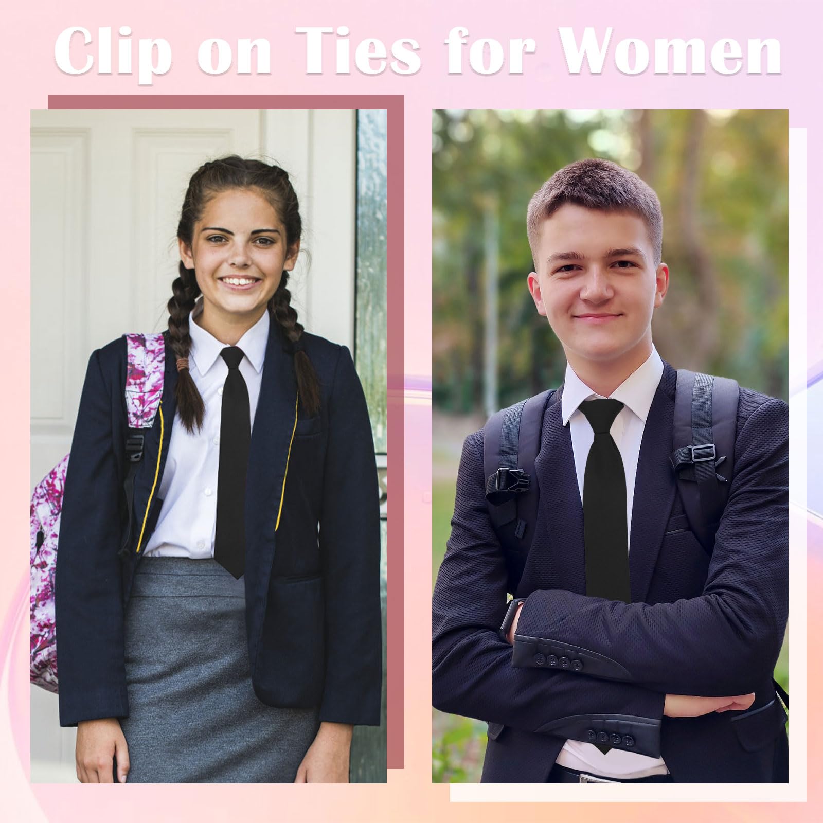 Adjustable Pre-Tied Clip-On Black Tie for Women & Girls - 14
