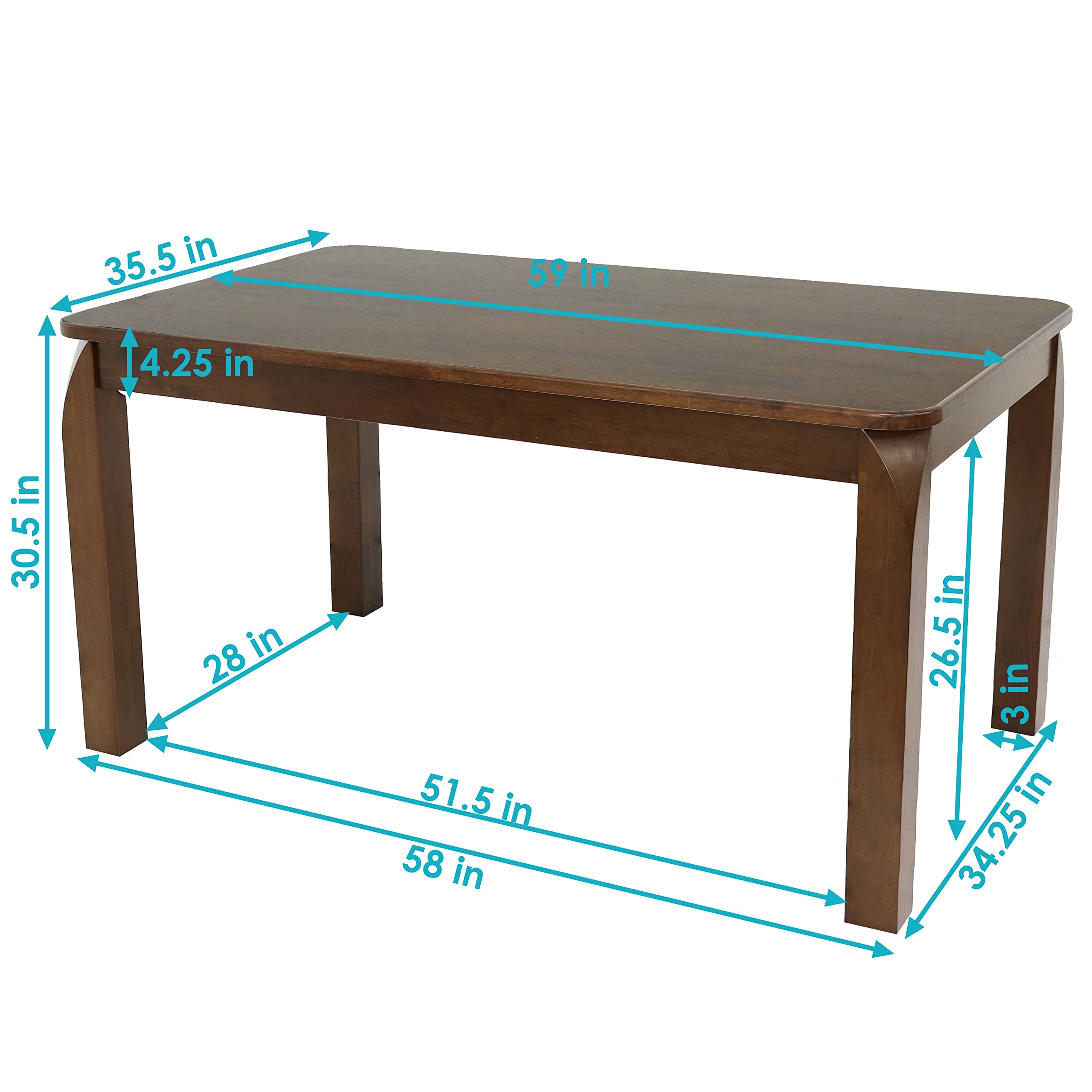 Sunnydaze Dorian 5-Foot Mid-Century Modern Dining Table - Solid Rubberwood Rectangle Kitchen Table with Dark Walnut Finish - Perfect for Small Spaces, Breakfast Nooks & Contemporary Dining Rooms