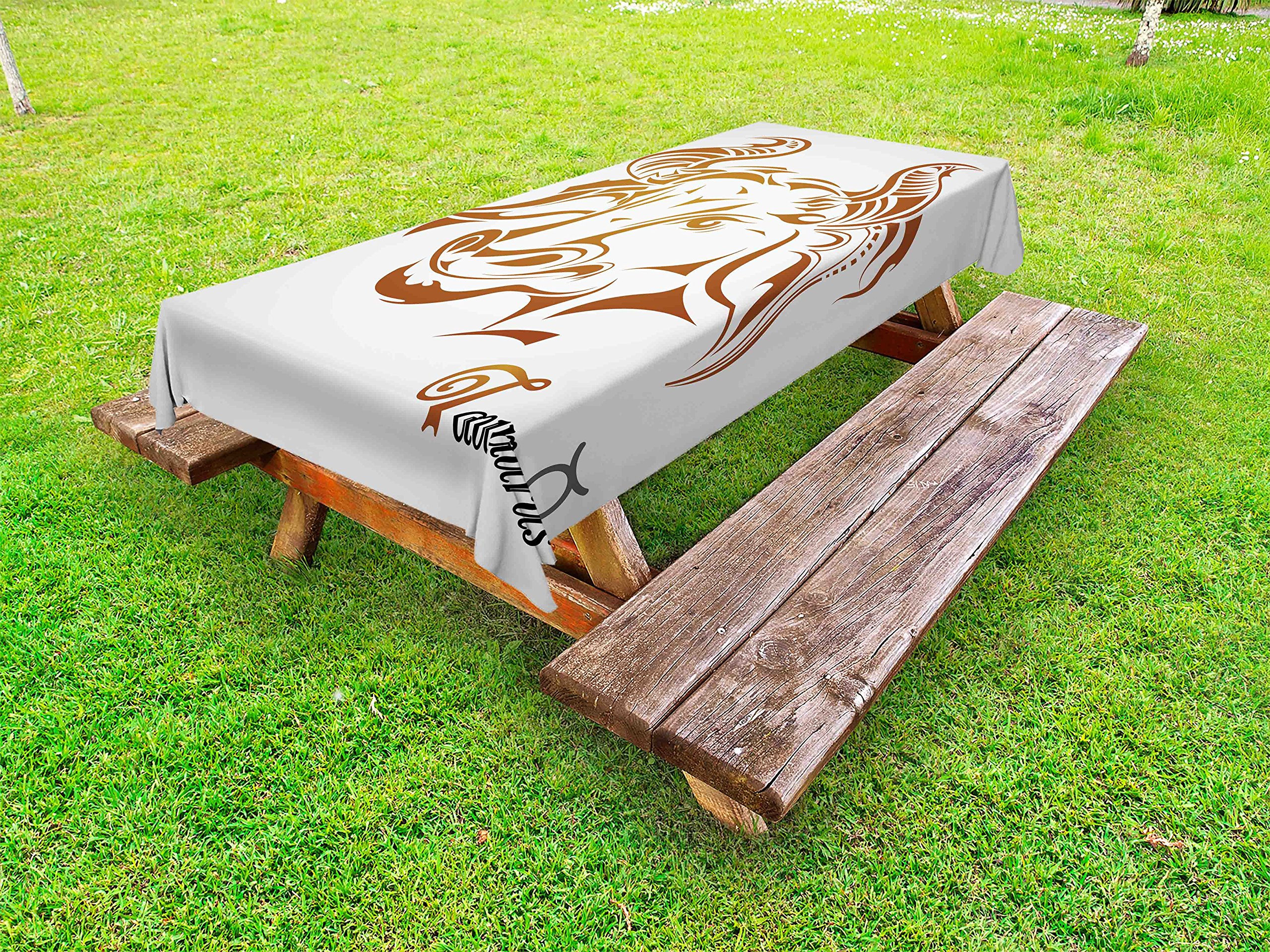 Ambesonne Zodiac Taurus Outdoor Tablecloth - Animal Face Horoscope Art Print, Washable Picnic Table Cover 58