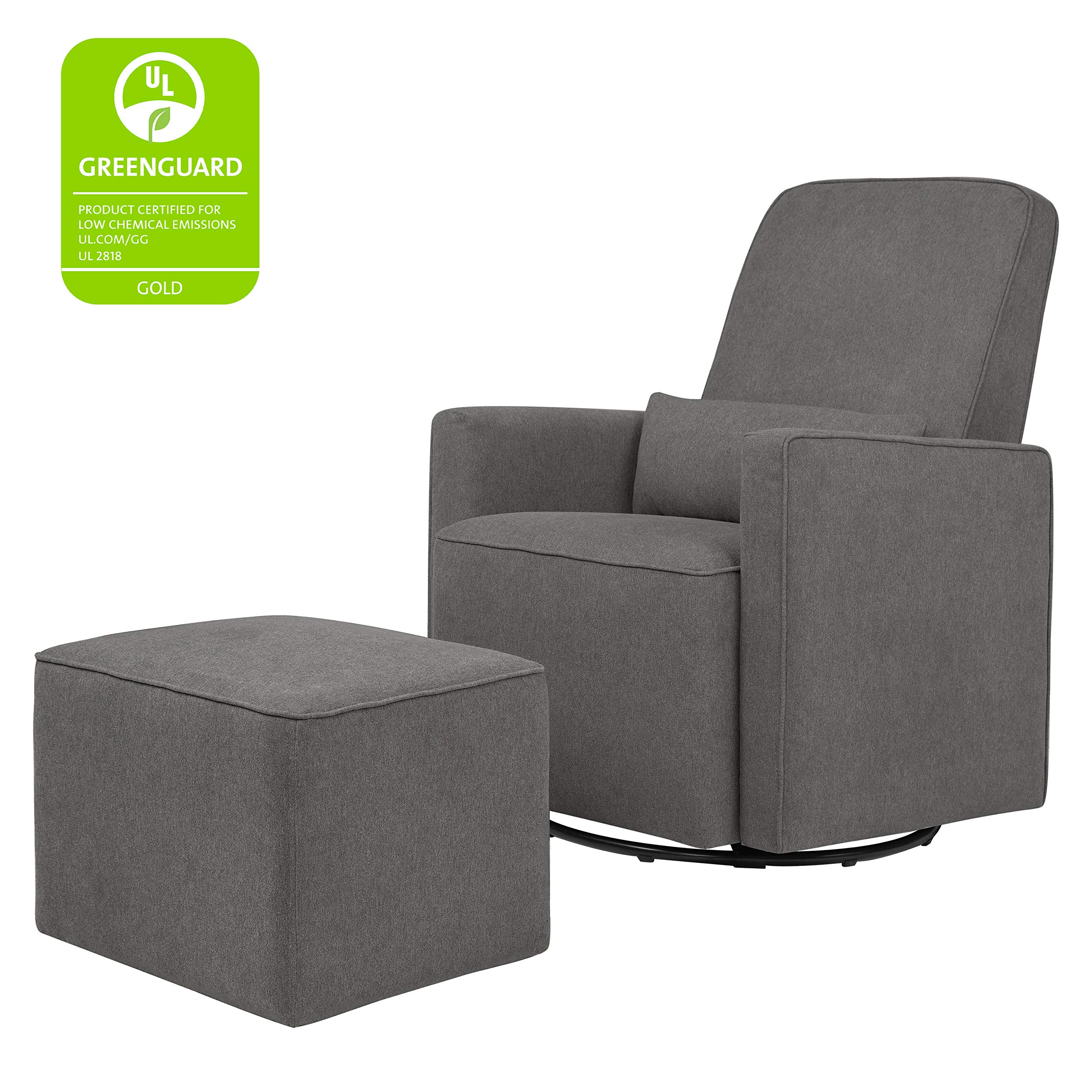 DaVinci Olive Upholstered Swivel Glider Recliner Chair with Ottoman - Dark Grey Modern Nursery Rocker, Greenguard Gold & CertiPUR-US Certified for Baby Nursery, Living Room or Bedroom
