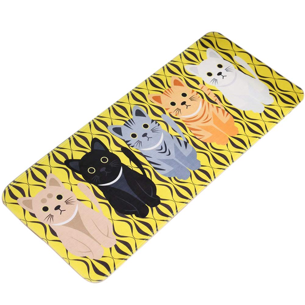 Non-Slip Soft Kitchen Mat & Bath Rug - Anti-Slip Floor Mat with Cute Cat Print, 40x60cm Yellow Home Decor - Perfect for Kitchen, Bathroom, Entryway, and Living Room Areas