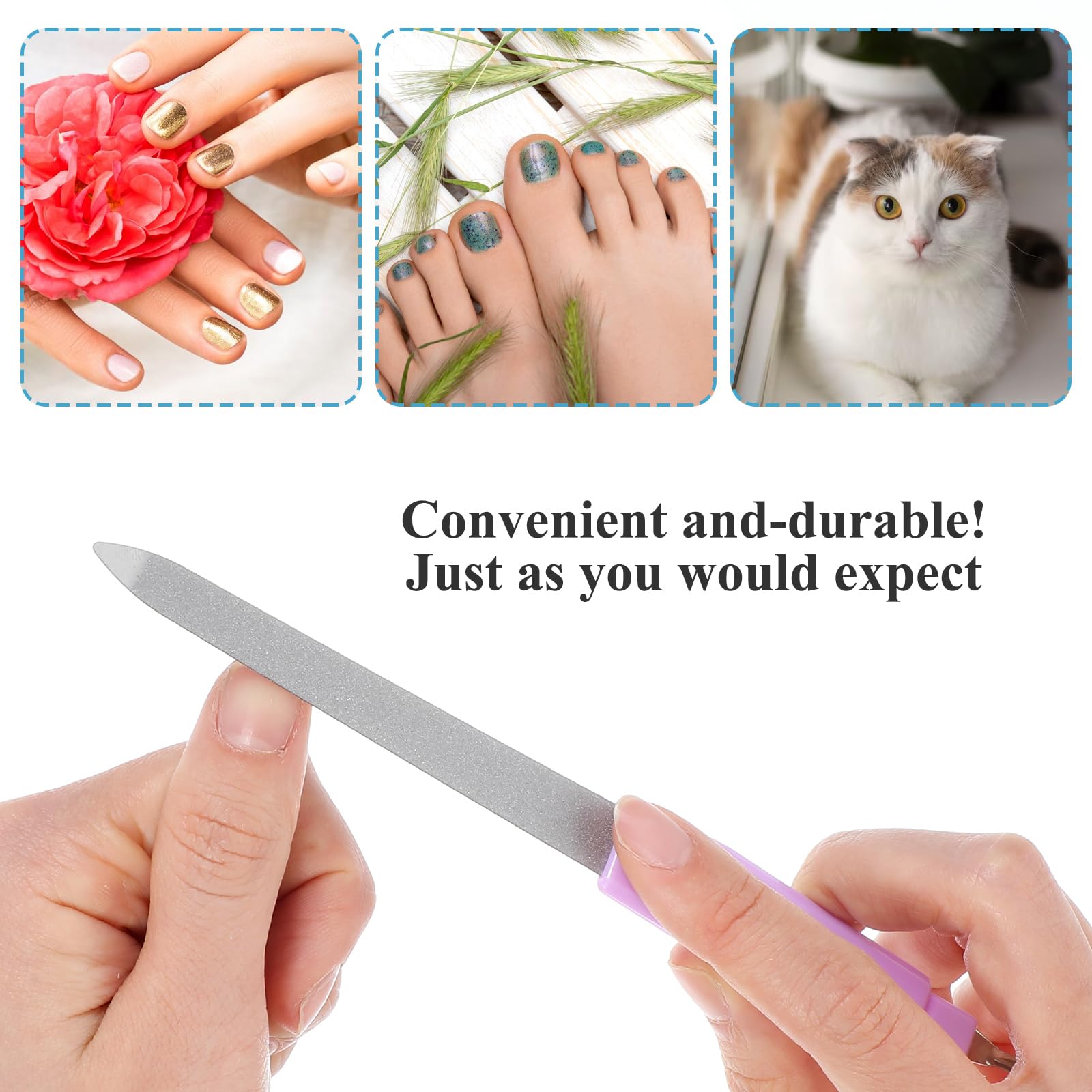 12 Pcs Professional Stainless Steel Nail File Kit - Metal Nail Files, Cuticle Trimmer & Manicure Tools for Women | At-Home & Salon Nail Care, Travel Grooming Essentials