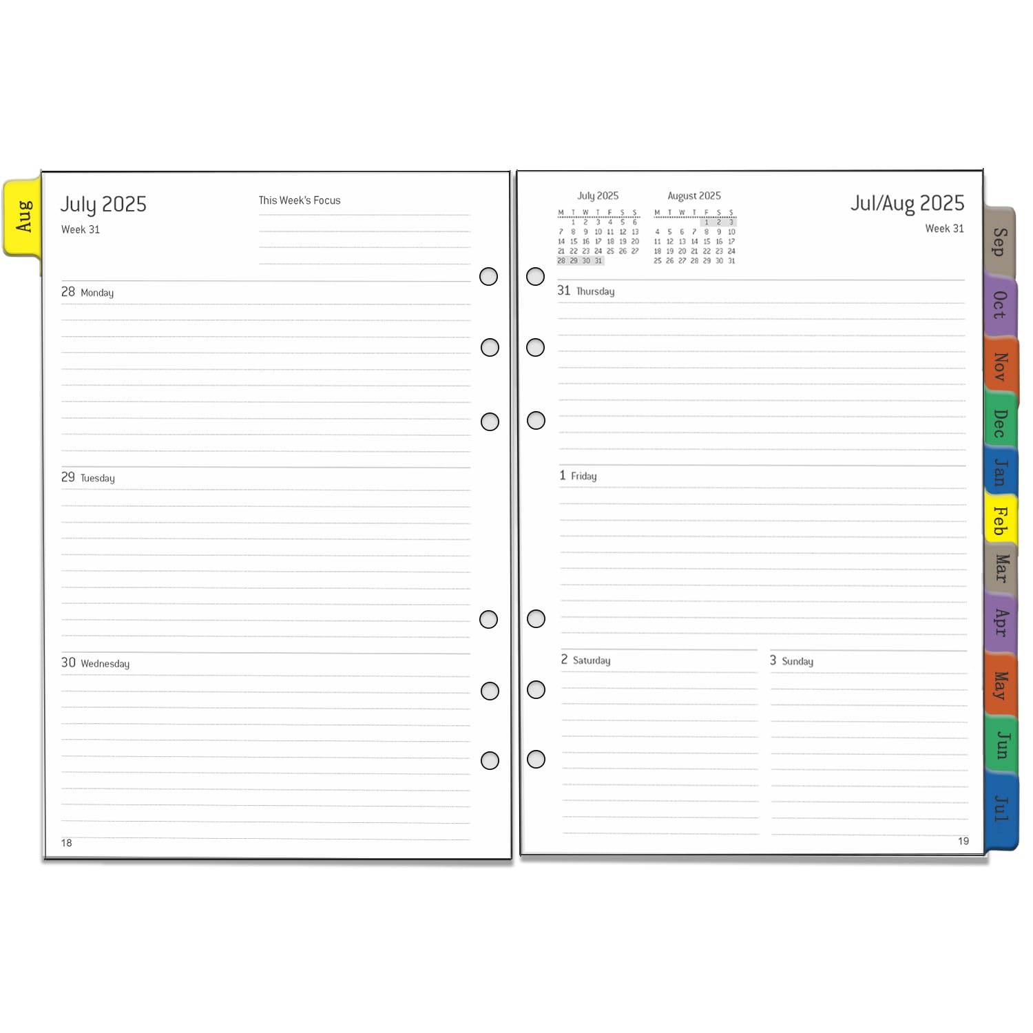 A5 Refillable Academic Diary 2025-2026 - 6-Hole Weekly Planner Inserts with Monthly Tabs | 1 Week on 2 Pages Organizer | Extra Notes, Contact & Timetable Sections | August 2025 to July 2026 | Perfect for Students, Teachers & Office Professionals