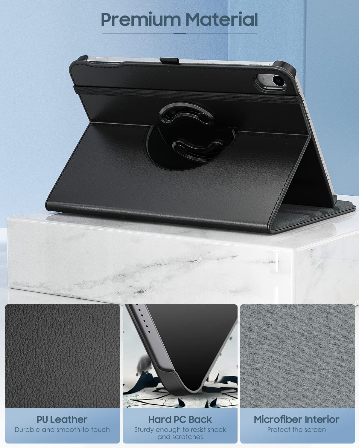TiMOVO Rotating Case for iPad Air 11 inch M3/M2 (2025/2024) & iPad Air 5th/4th Gen (2022/2020) - 90° Adjustable Stand Protective Cover - Black - Perfect for Work, Study & Entertainment