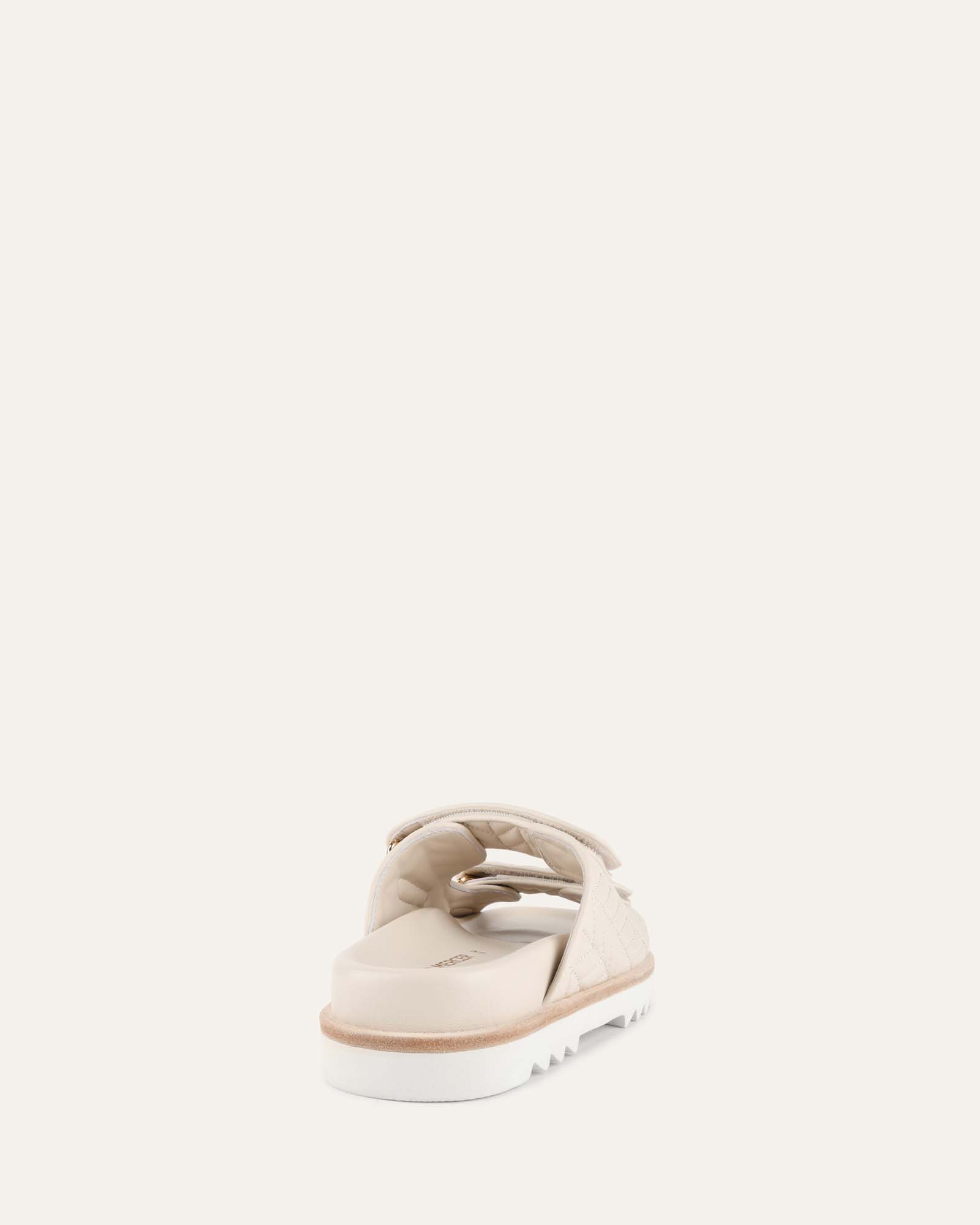 VERITY Women's Flat Sandals - Off White Genuine Leather Comfortable Slip-On Summer Shoes for Beach, Vacation & Casual Outings