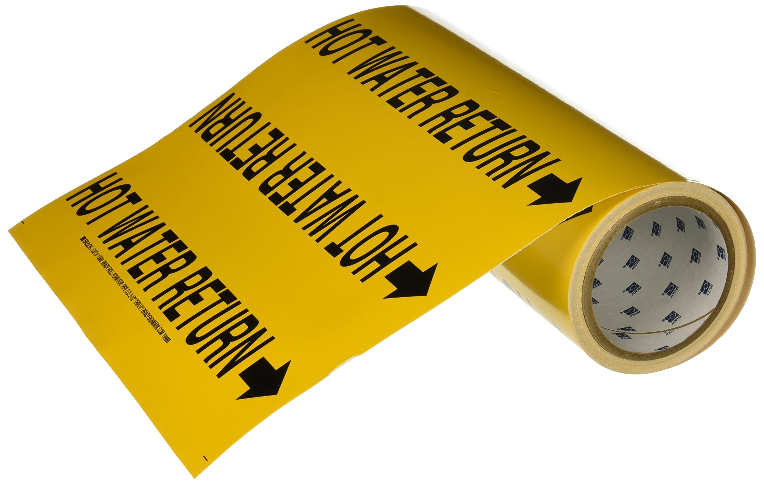 Brady 15582 Hot Water Return Pipe Marker - Yellow PVC Label for Industrial Plumbing & HVAC Systems | High Visibility Pipe Identification for Safety & Maintenance