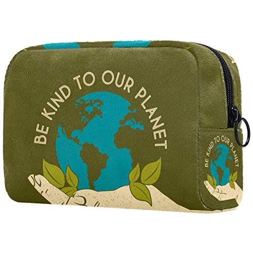 Waterproof Cosmetic Bag for Women - Travel Makeup Organizer with Gardening Hand Holding Planet Earth Design - Perfect for Toiletry Storage, Travel Essentials & Daily Use