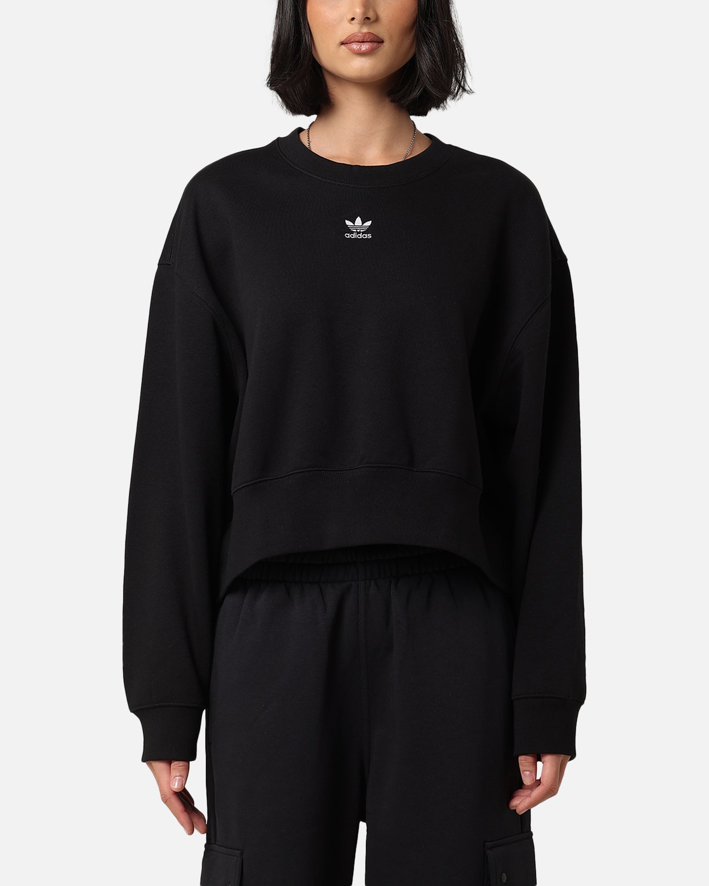 Adidas Women's Essentials Crewneck Sweatshirt - Soft Cotton Pullover Sweater, Black - Perfect for Casual Wear, Gym & Lounge