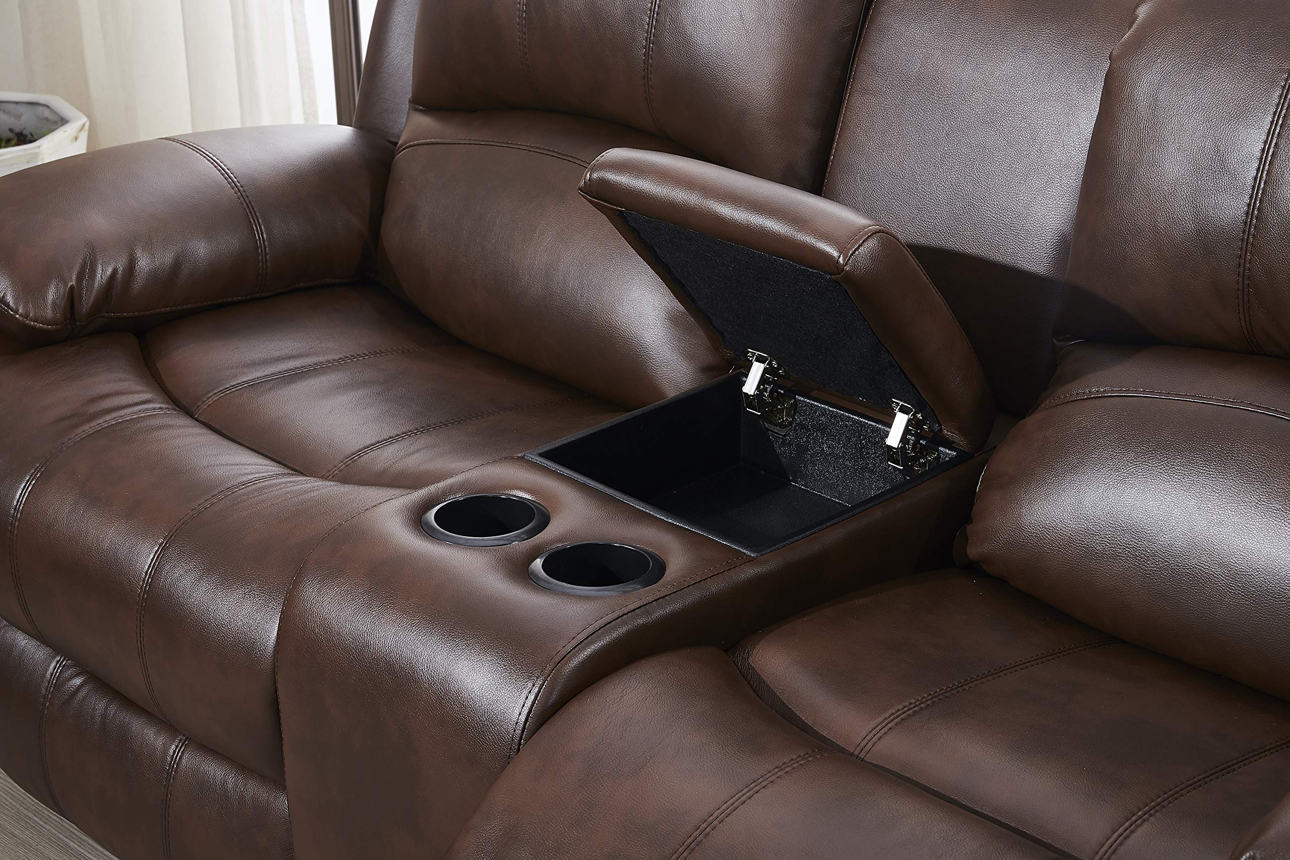 Betsy Furniture 3-Piece Bonded Leather Reclining Sofa Set - Living Room Loveseat & Glider Chair with Multiple Color Options (Brown) - Perfect for Family Movie Nights & Cozy Living Room Relaxation
