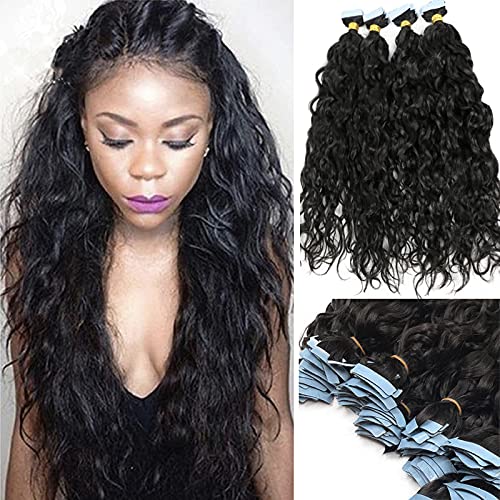 Natural Loose Wave Human Hair Extensions 20inch - 40pcs Real Malaysian Hair Tape in #2 Darkest Brown for Women | Wet & Wavy Skin Weft Hair Extensions for Daily Wear, Parties & Special Occasions